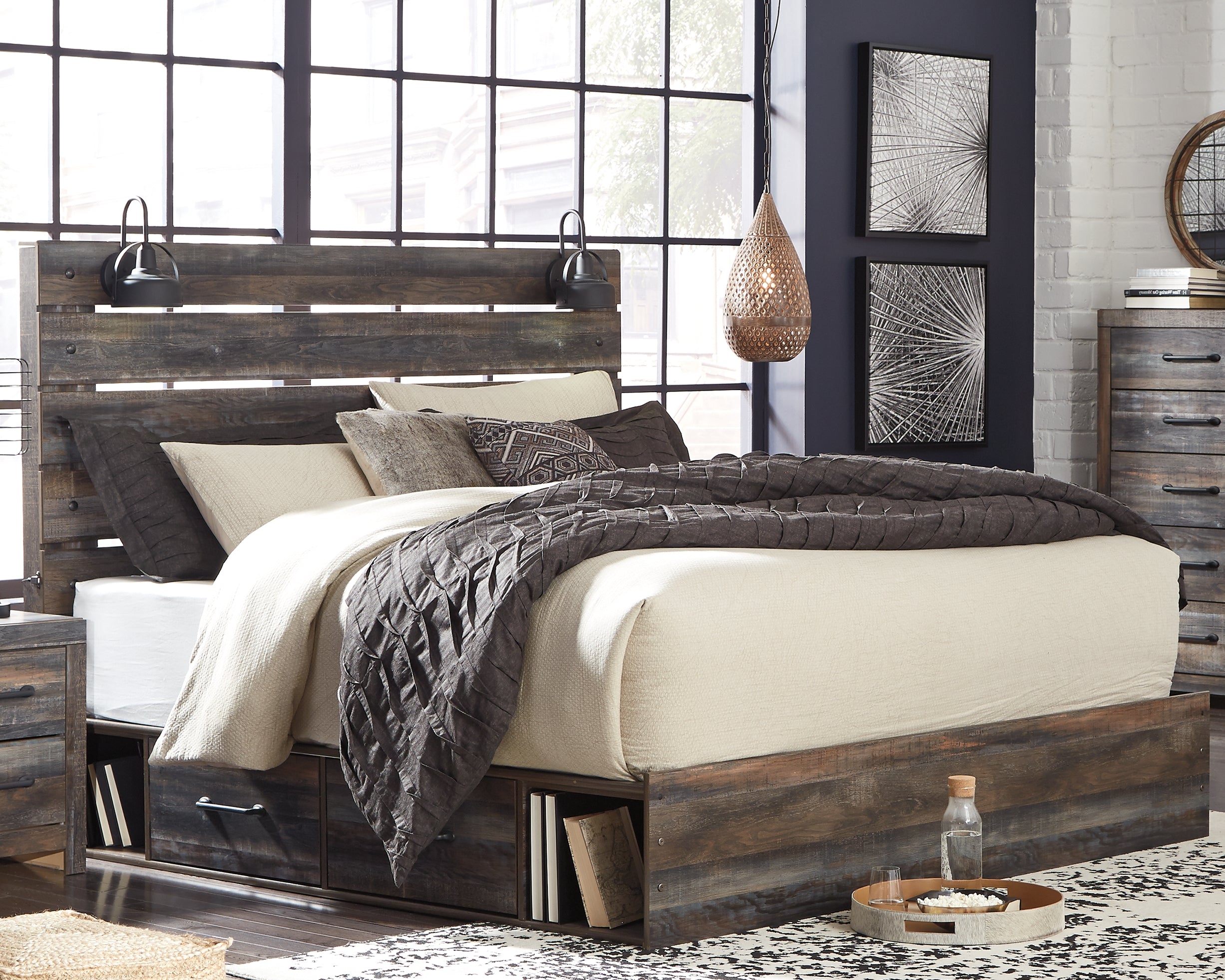 Furniture City Laplace - Ashley Furniture - Drystan Bedroom - King Panel Bed with 4 Storage Drawers / Multi - B211B54