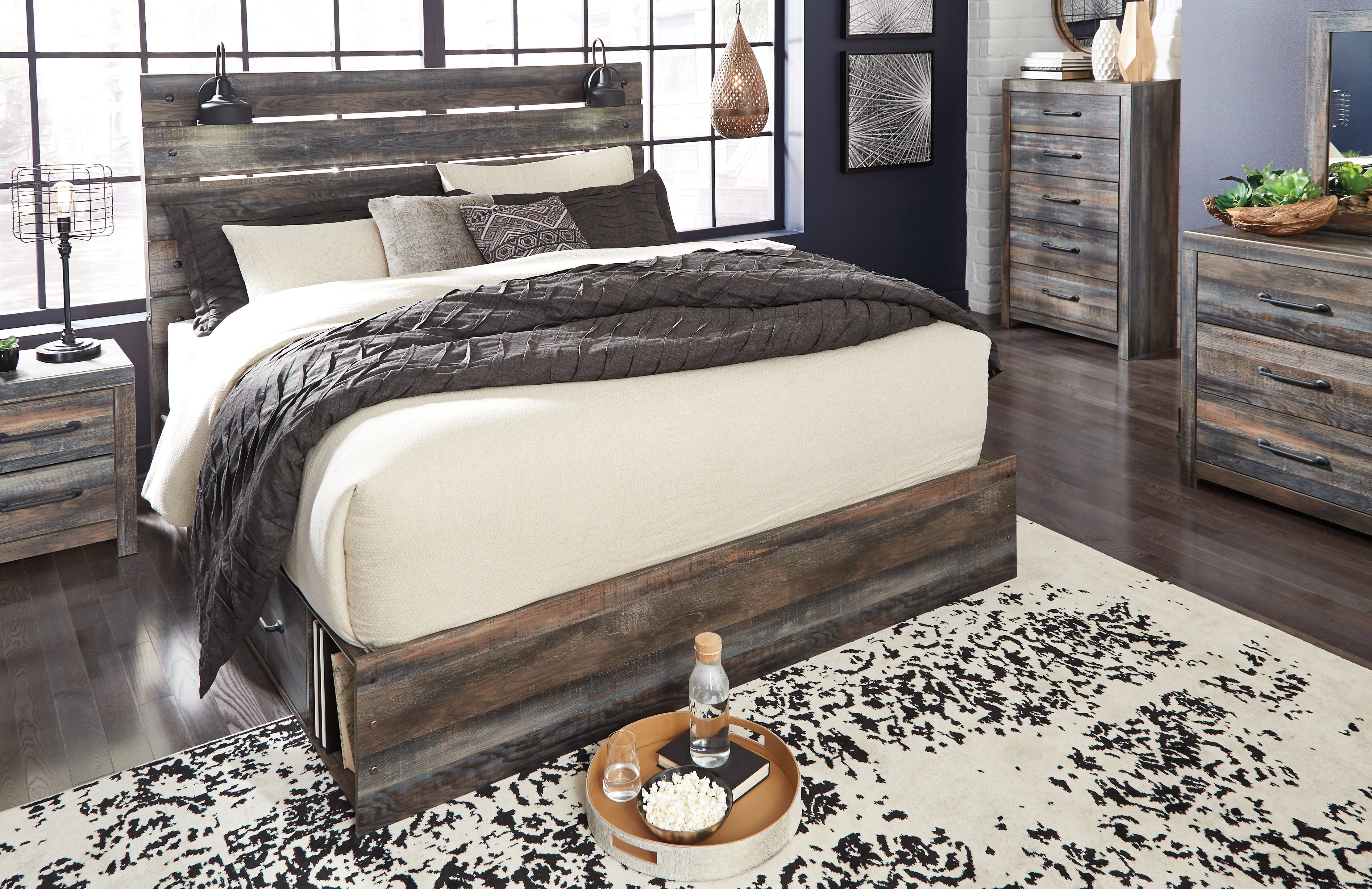 Furniture City Laplace - Ashley Furniture - Drystan Bedroom - King Panel Bed with 2 Storage Drawers / Multi - B211B15