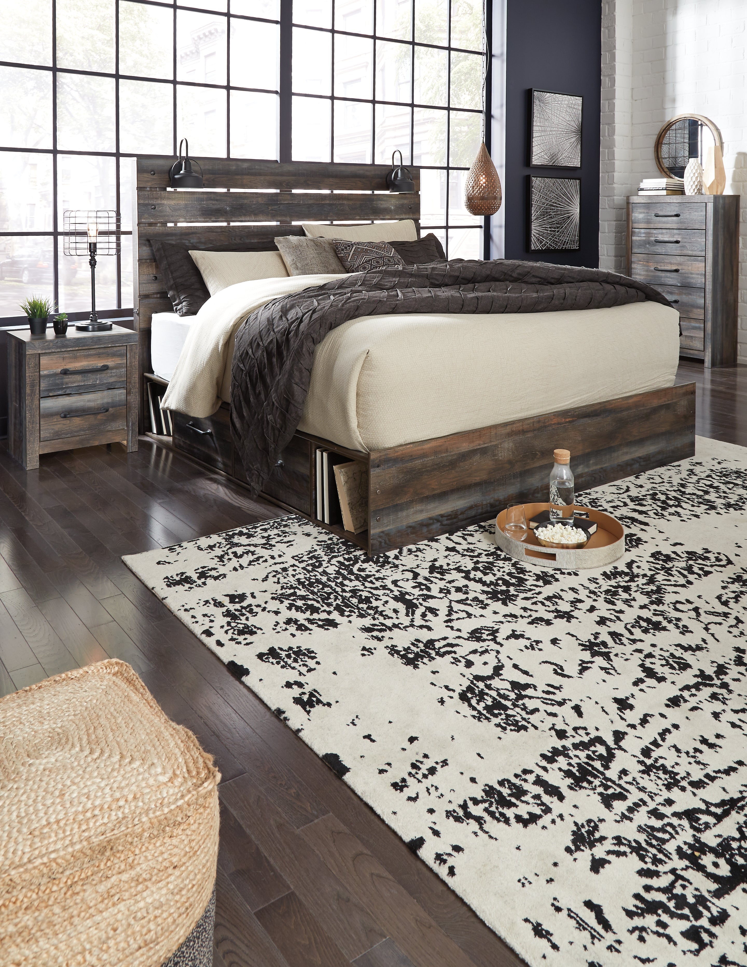 Furniture City Laplace - Ashley Furniture - Drystan Bedroom - King Panel Bed with 2 Storage Drawers / Multi - B211B15