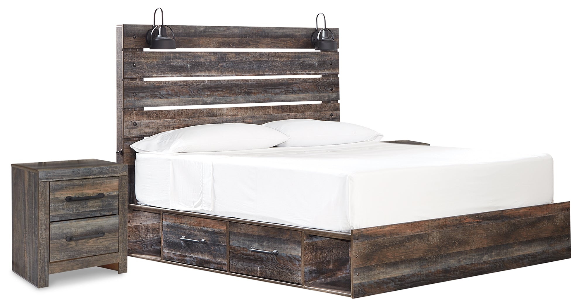 Furniture City Laplace - Ashley Furniture - Drystan King Panel Storage Bed and 2 Nightstands - King Panel Storage Bed and 2 Nightstands - B211B84