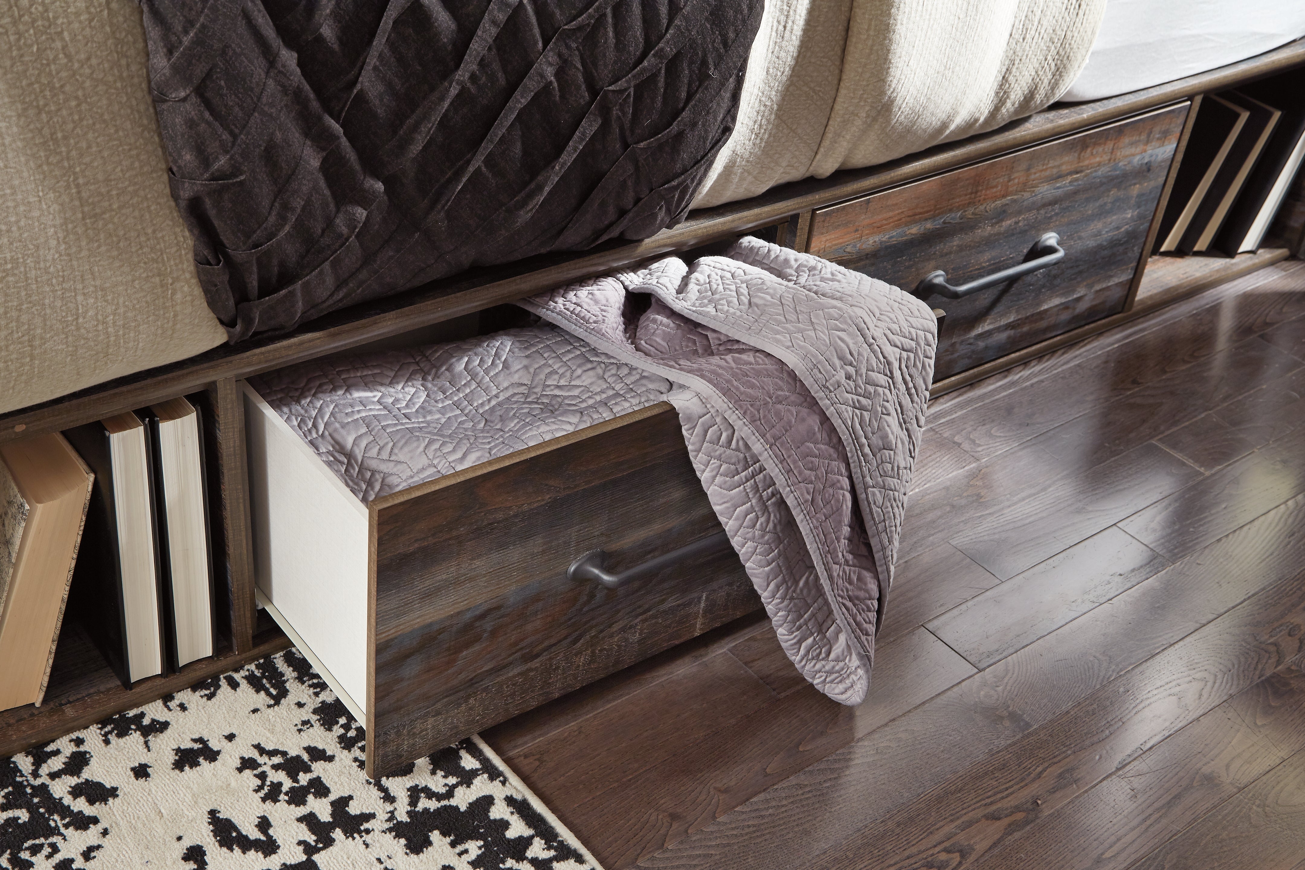 Furniture City Laplace - Ashley Furniture - Drystan Bedroom - Twin Panel Bed with 4 Storage Drawers / Multi - B211B11