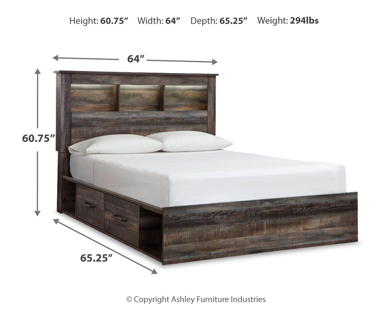 Furniture City Laplace - Ashley Furniture - Drystan Bedroom - Queen Bookcase Bed with 4 Storage Drawers / Multi - B211B18