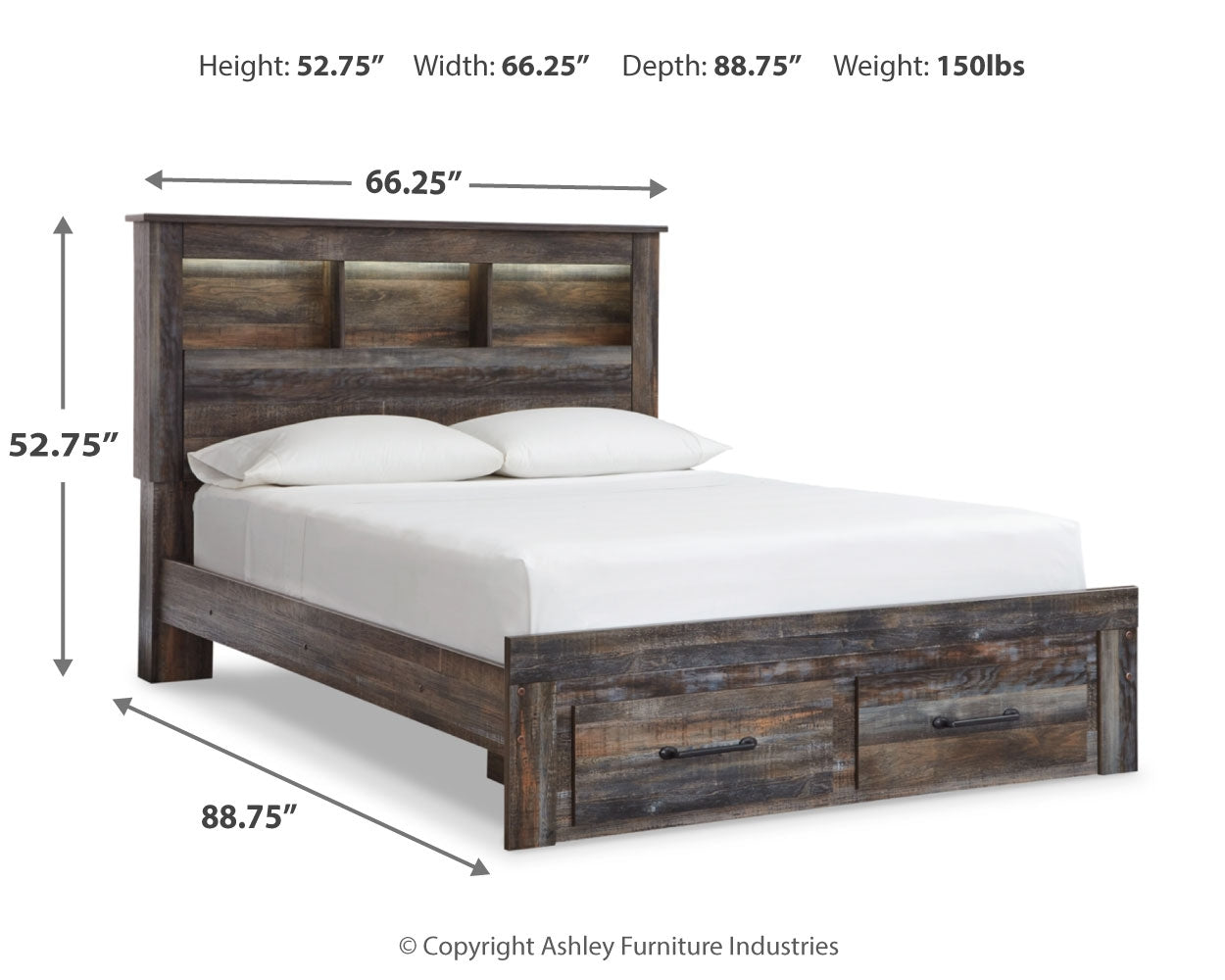 Furniture City Laplace - Ashley Furniture - Drystan Bedroom - Queen Bookcase Bed with 2 Storage Drawers / Multi - B211B23
