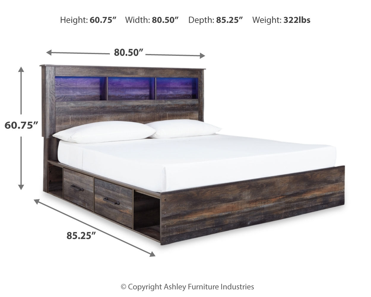 Furniture City Laplace - Ashley Furniture - Drystan Bedroom - King Bookcase Bed with 4 Storage Drawers / Multi - B211B52