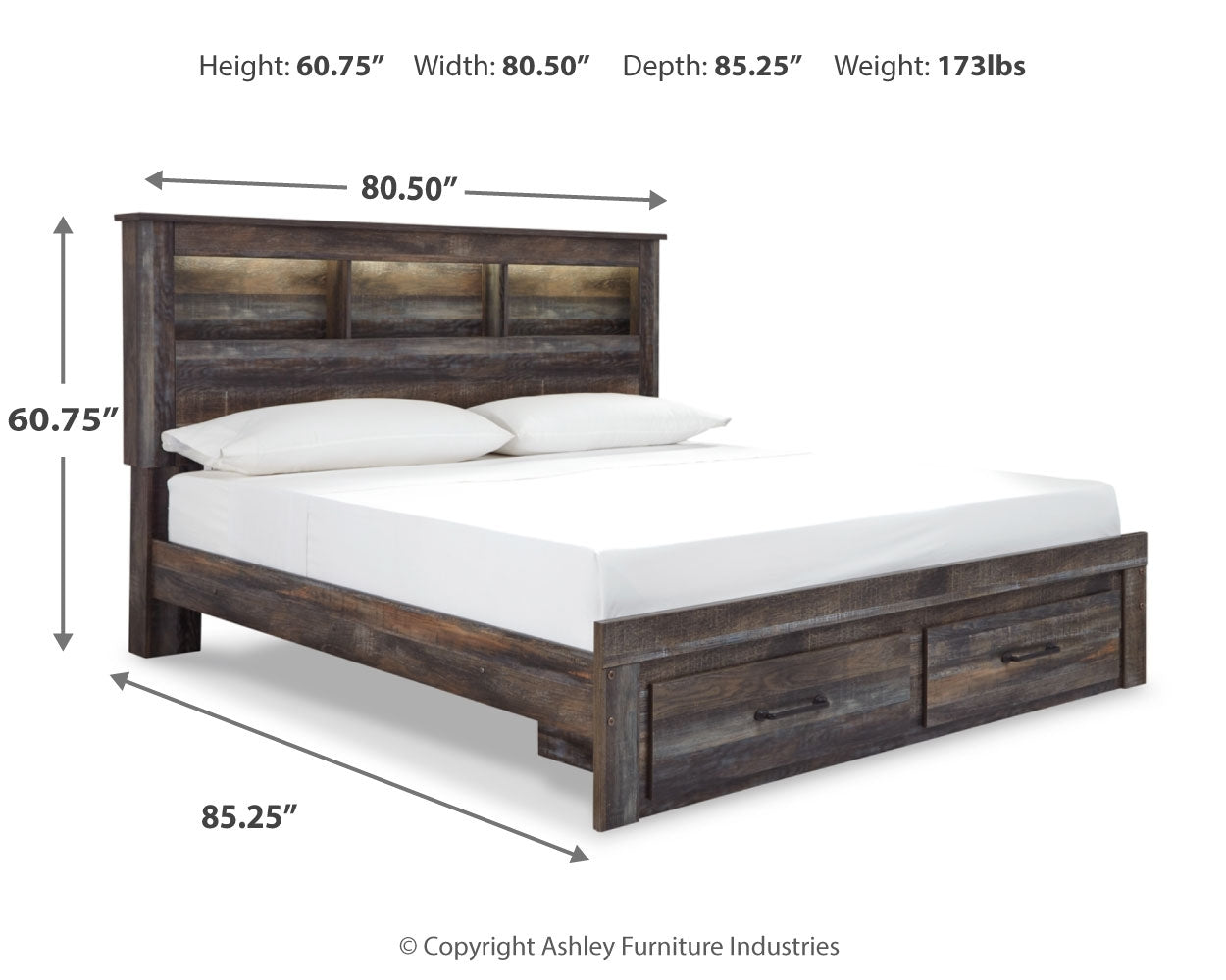 Furniture City Laplace - Ashley Furniture - Drystan Bedroom - King Bookcase Bed with 2 Storage Drawers / Multi - B211B27