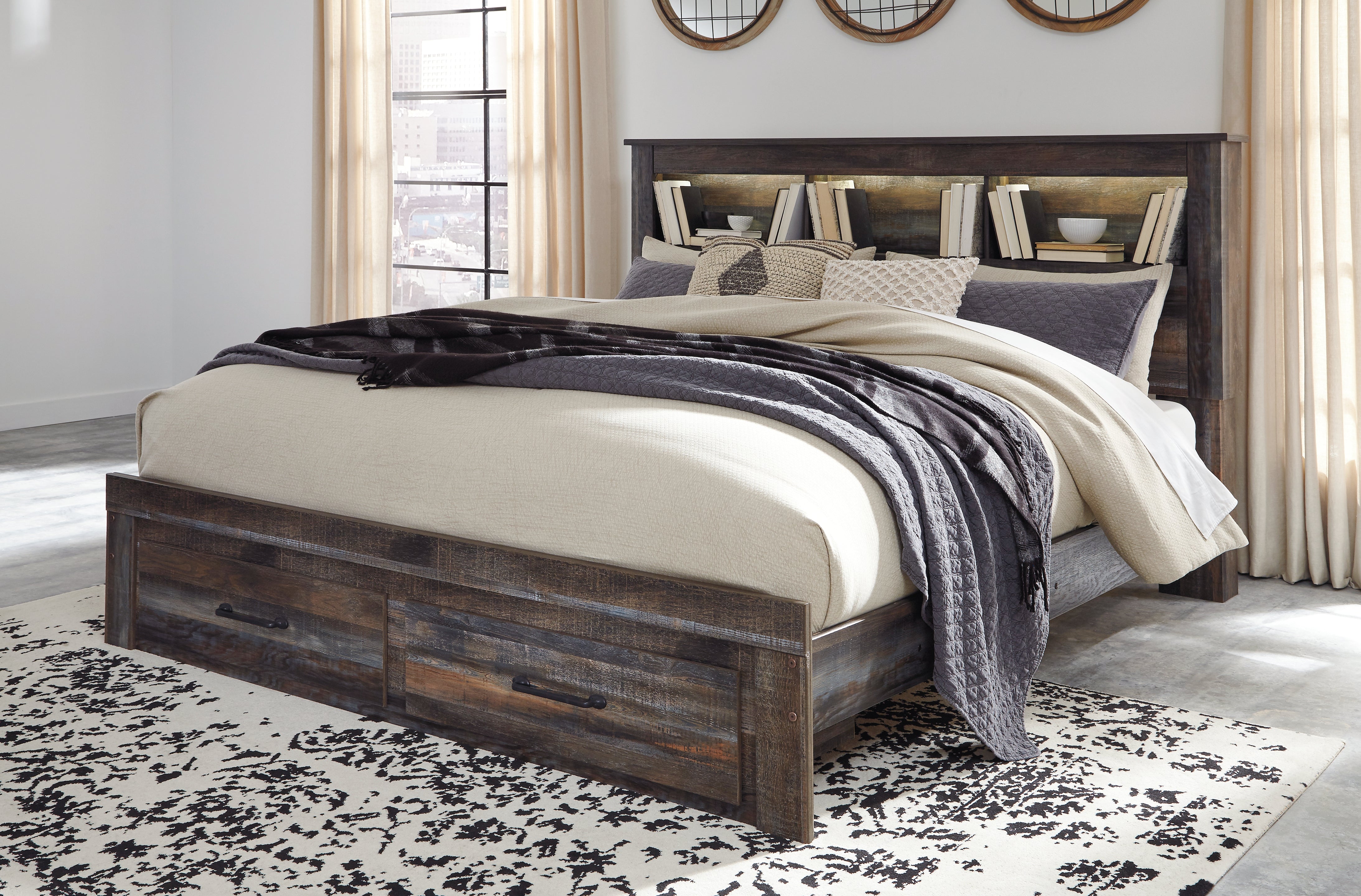 Furniture City Laplace - Ashley Furniture - Drystan Bedroom - King Bookcase Bed with 2 Storage Drawers - B211B27