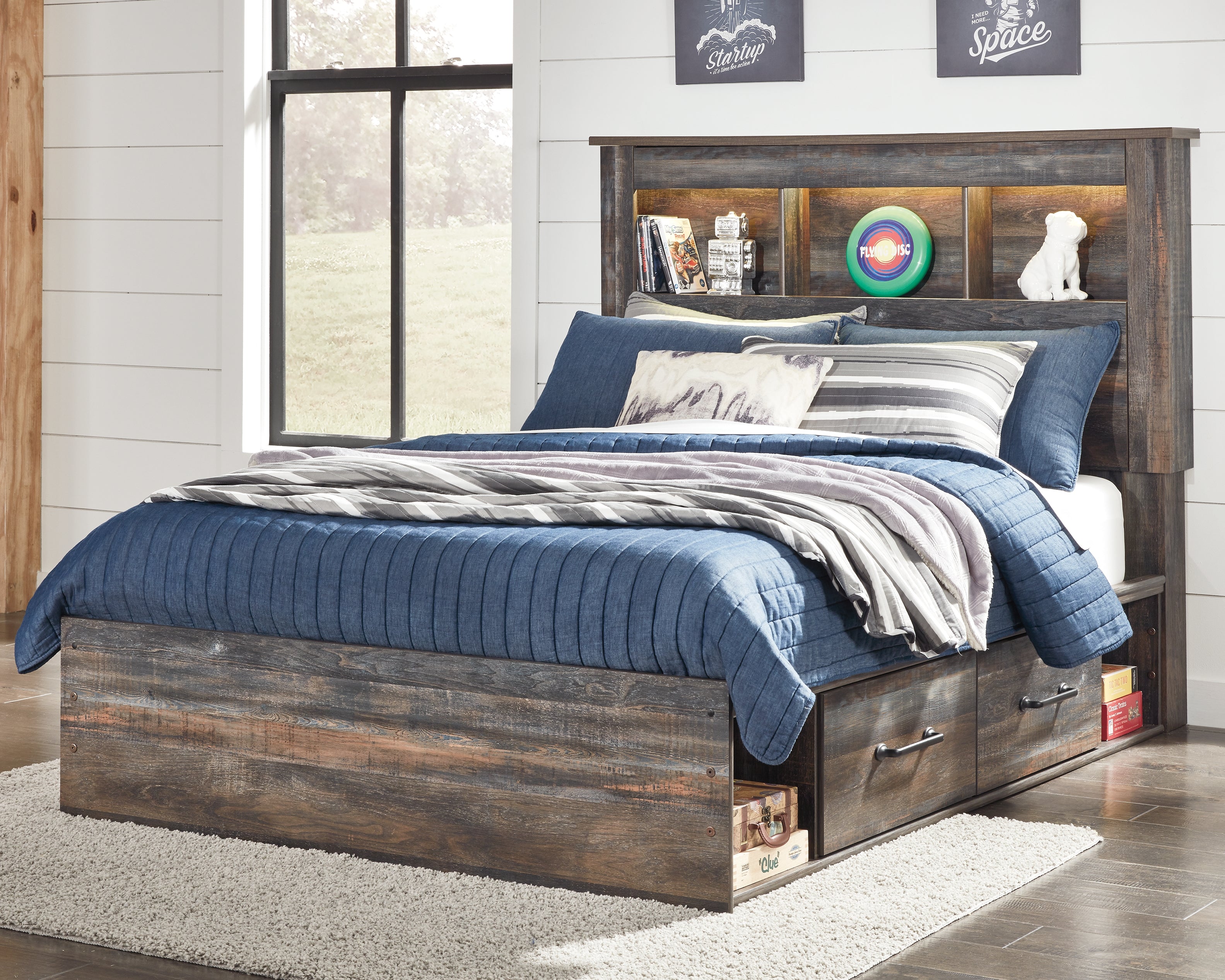 Furniture City Laplace - Ashley Furniture - Drystan Bedroom - Full Bookcase Bed with 2 Storage Drawers / Multi - B211B44