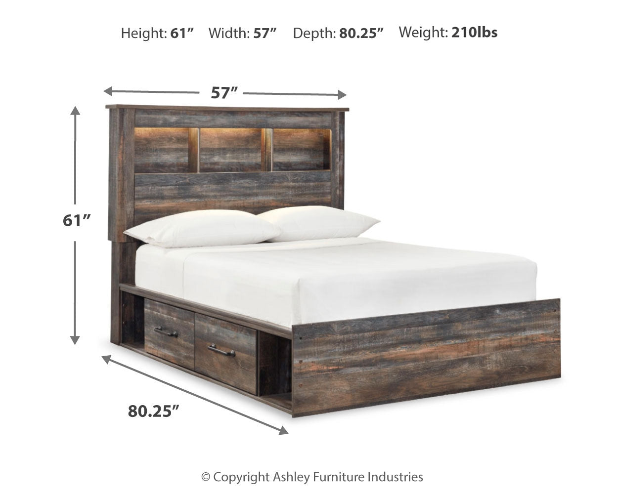 Furniture City Laplace - Ashley Furniture - Drystan Bedroom - Full Bookcase Bed with 2 Storage Drawers / Multi - B211B44