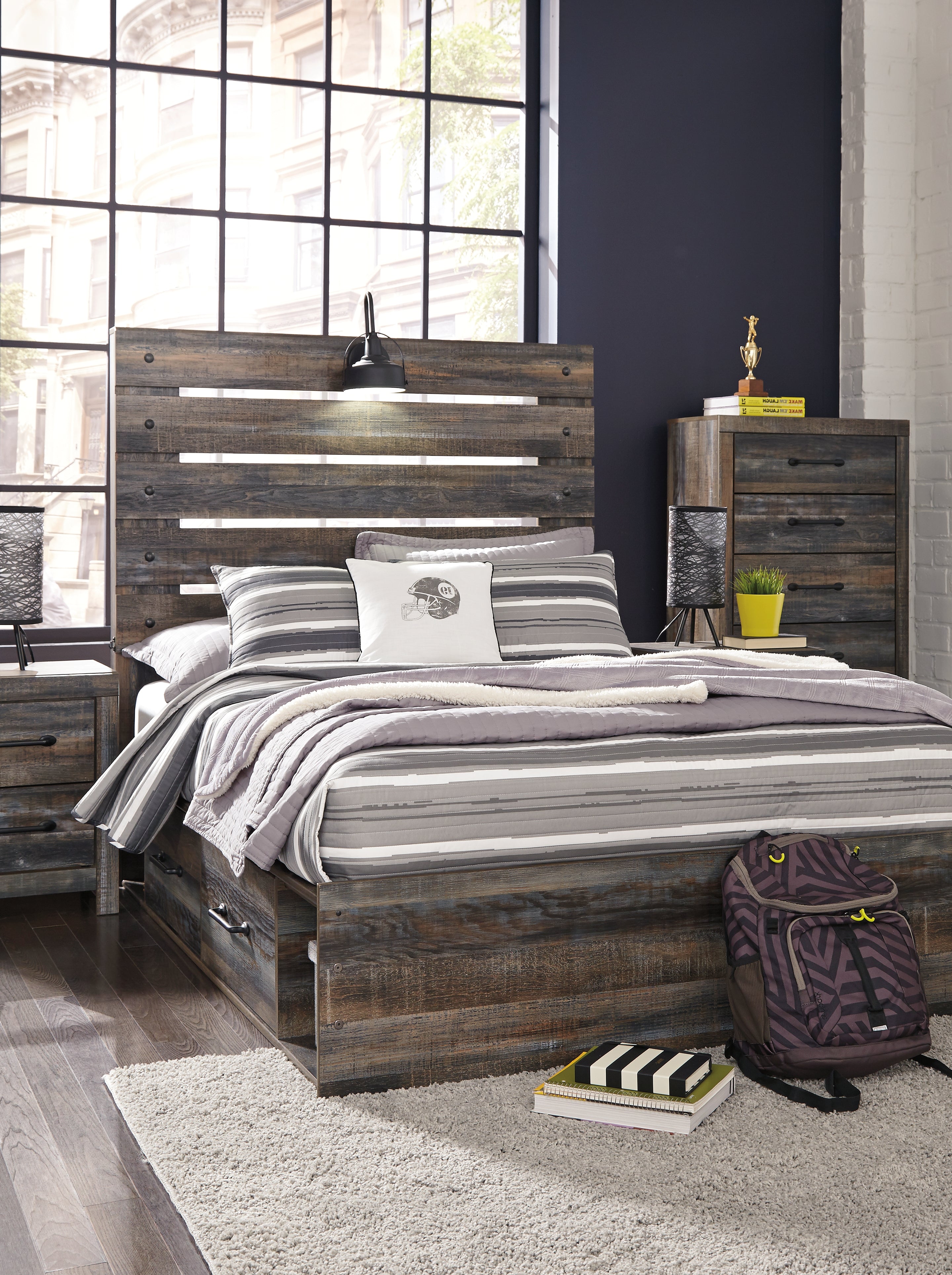 Furniture City Laplace - Ashley Furniture - Drystan Bedroom - Full Panel Bed with 4 Storage Drawers / Multi - B211B12