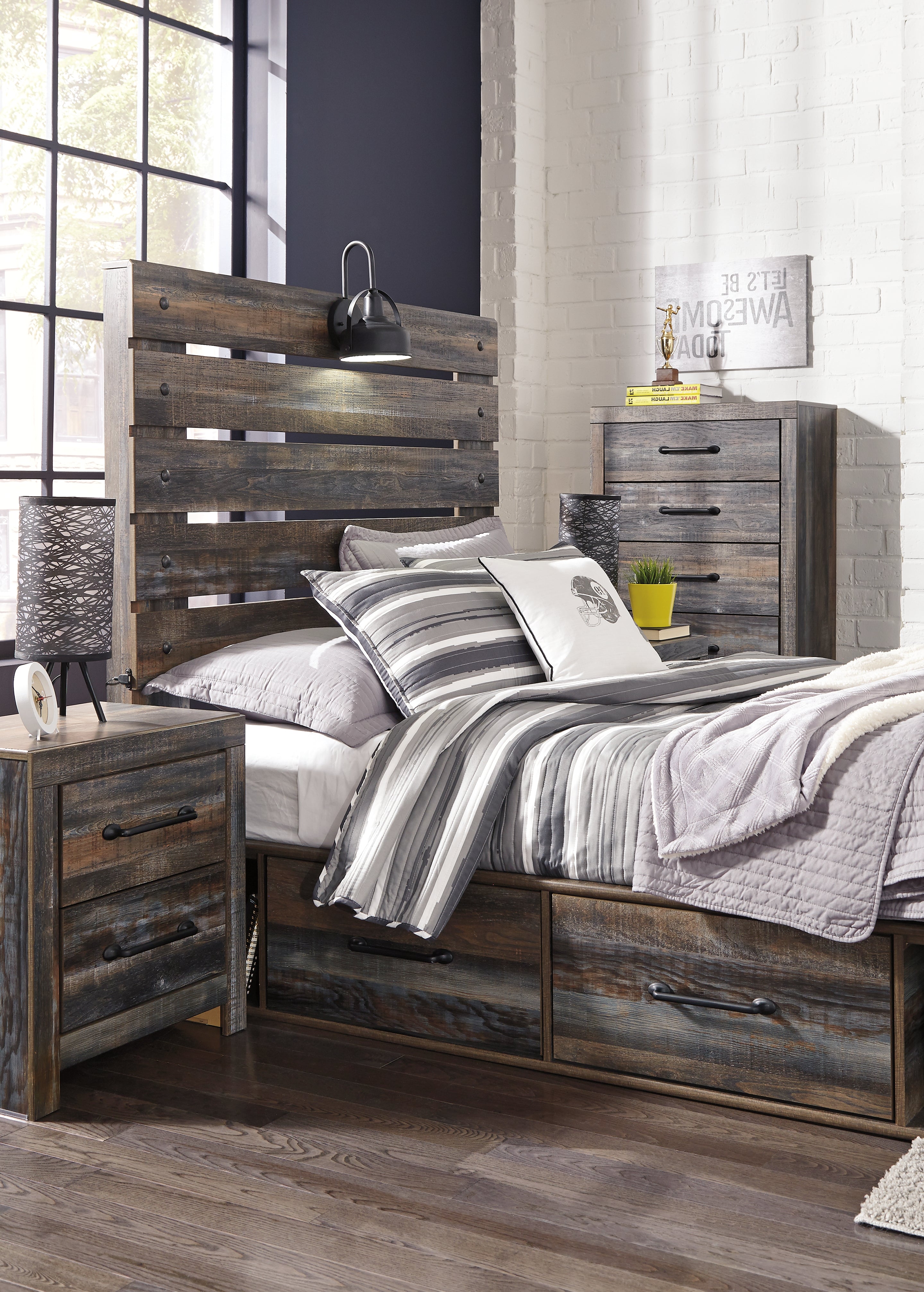 Furniture City Laplace - Ashley Furniture - Drystan Bedroom - Full Panel Bed with 2 Storage Drawers / Multi - B211B9