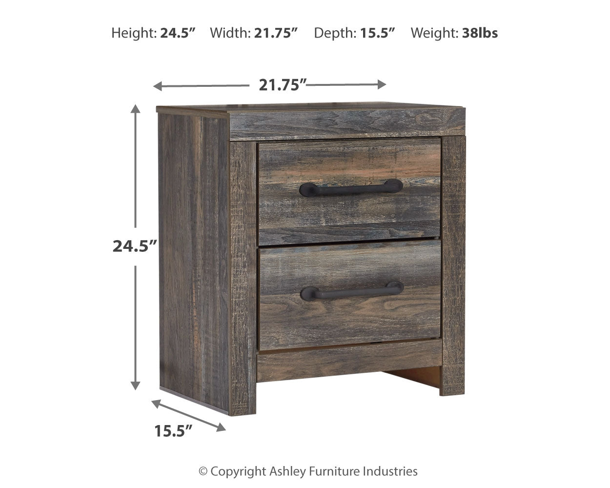 Furniture City Laplace - Ashley Furniture - Drystan Bedroom - Two Drawer Night Stand / Multi - B211-92