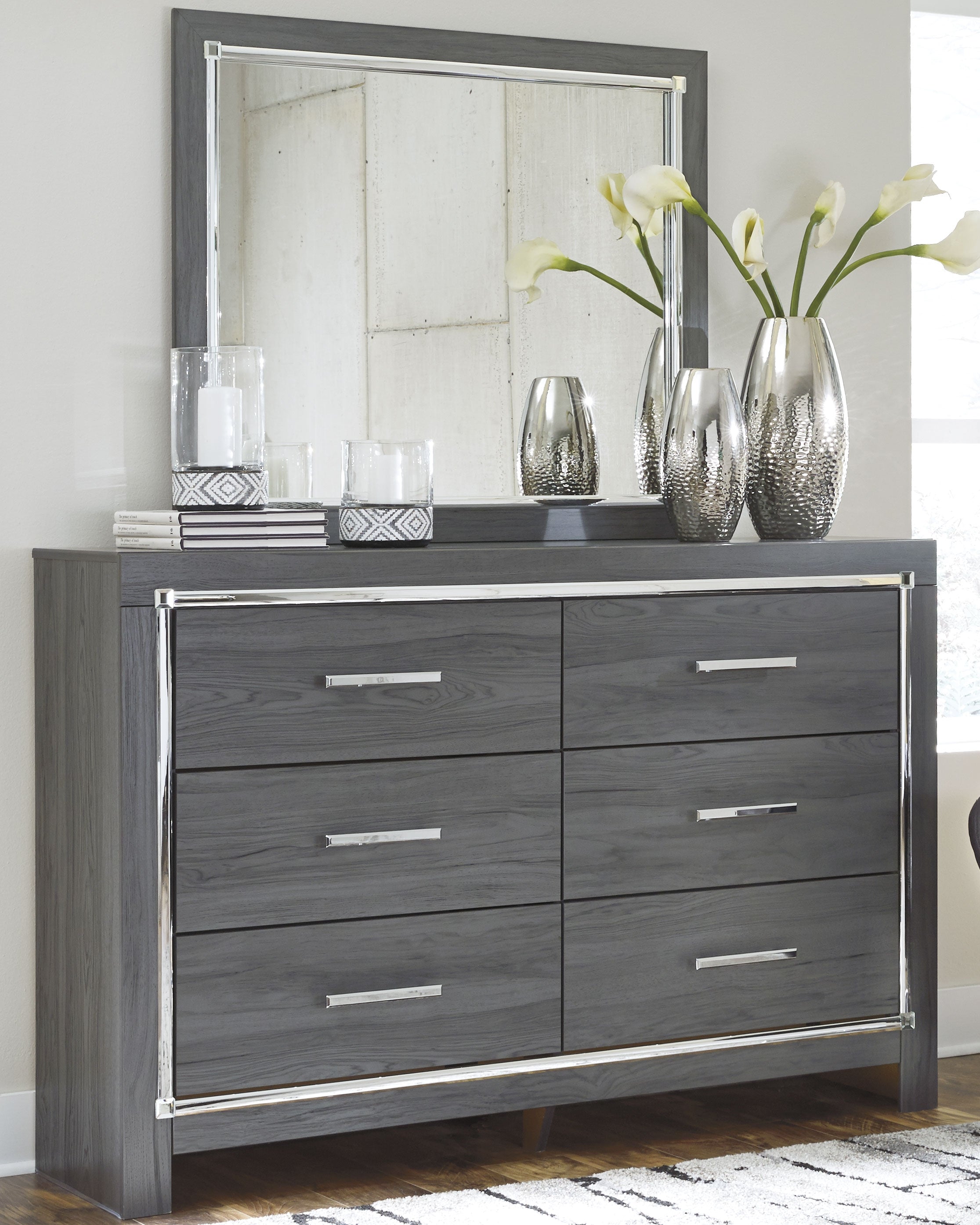 Furniture City Laplace - Ashley Furniture - Lodanna Bedroom - Dresser and Mirror / Gray - B214B1