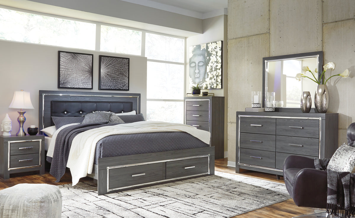 Furniture City Laplace - Ashley Furniture - Lodanna King Upholstered Storage Bed, Dresser, Mirror, Chest and 2 Nightstands - King Upholstered Storage Bed, Dresser, Mirror, Chest and 2 Nightstands - B214B29