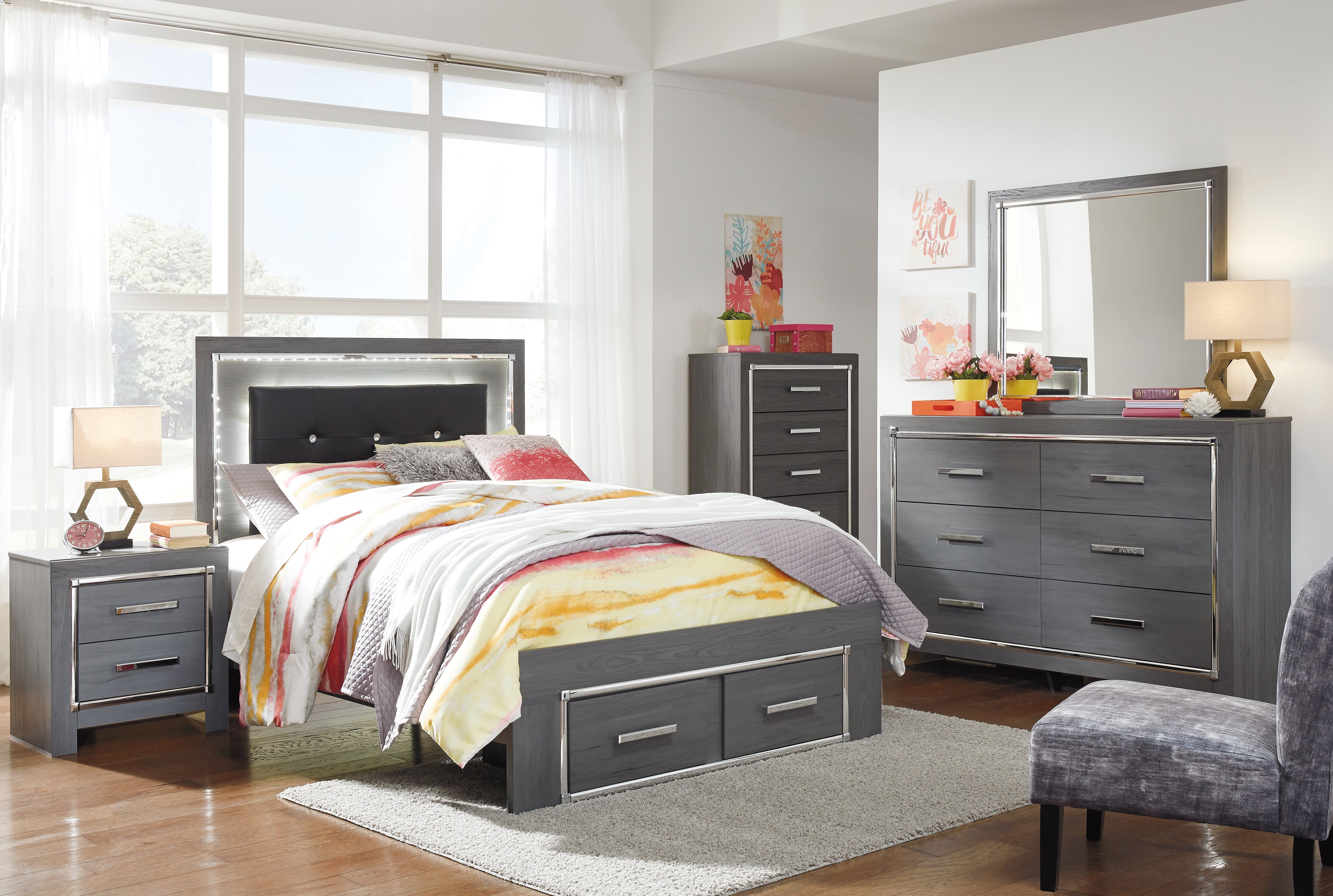 Furniture City Laplace - Ashley Furniture - Lodanna Bedroom - Full Panel Bed with 2 Storage Drawers / Gray - B214B5