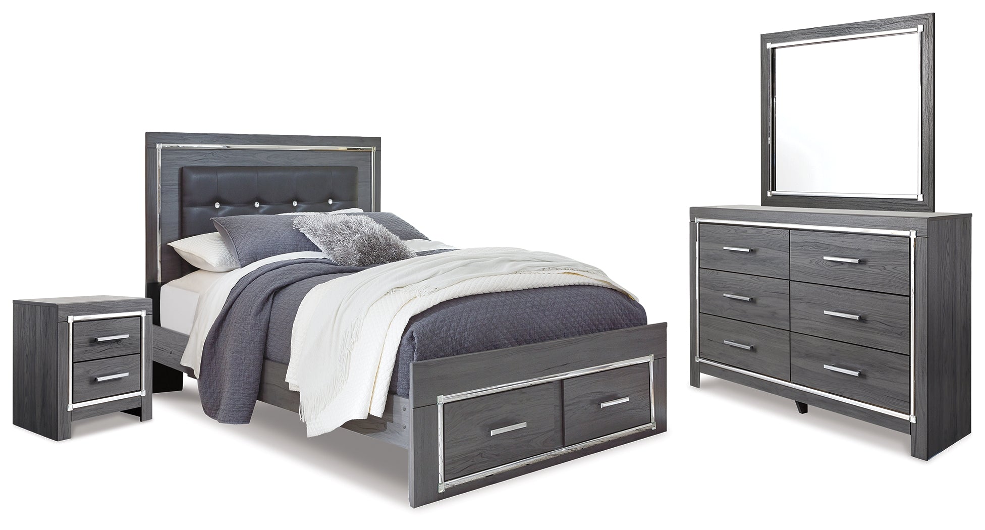 Furniture City Laplace - Ashley Furniture - Lodanna Queen Panel Storage Bed with Mirrored Dresser and Nightstand - Queen Panel Storage Bed with Mirrored Dresser and Nightstand - B214B16