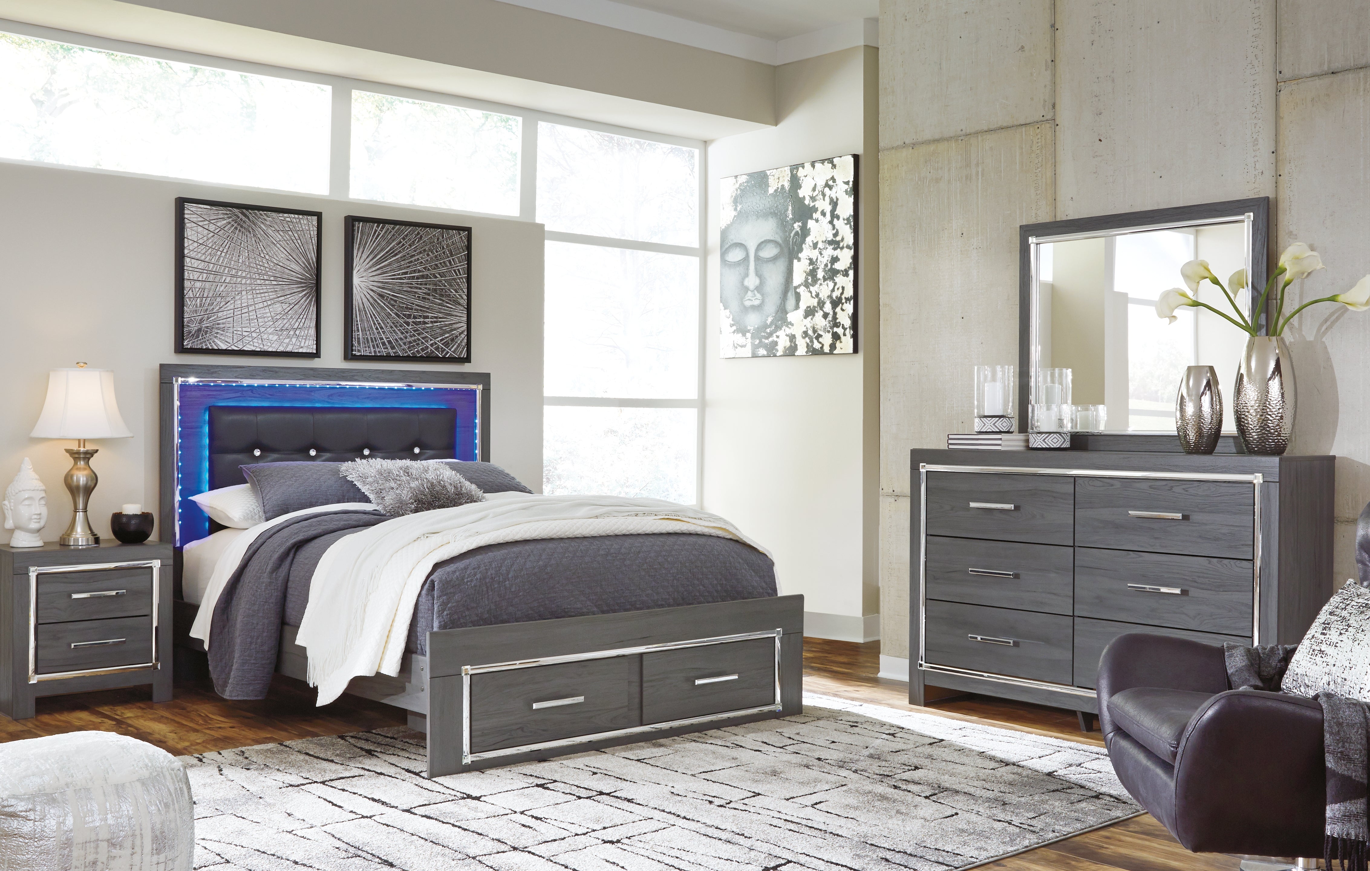 Furniture City Laplace - Ashley Furniture - Lodanna Queen Storage Bed, Dresser, Mirror and 2 Nightstands - Queen Storage Bed, Dresser, Mirror and 2 Nightstands - B214B40