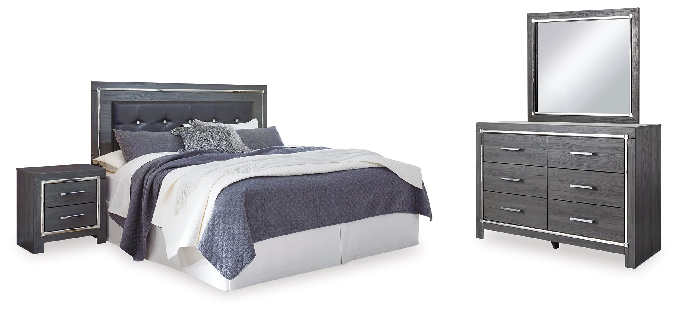 Furniture City Laplace - Ashley Furniture - Lodanna King Upholstered Panel Headboard, Dresser, Mirror, and Nightstand - King Upholstered Panel Headboard, Dresser, Mirror, and Nightstand - B214B21