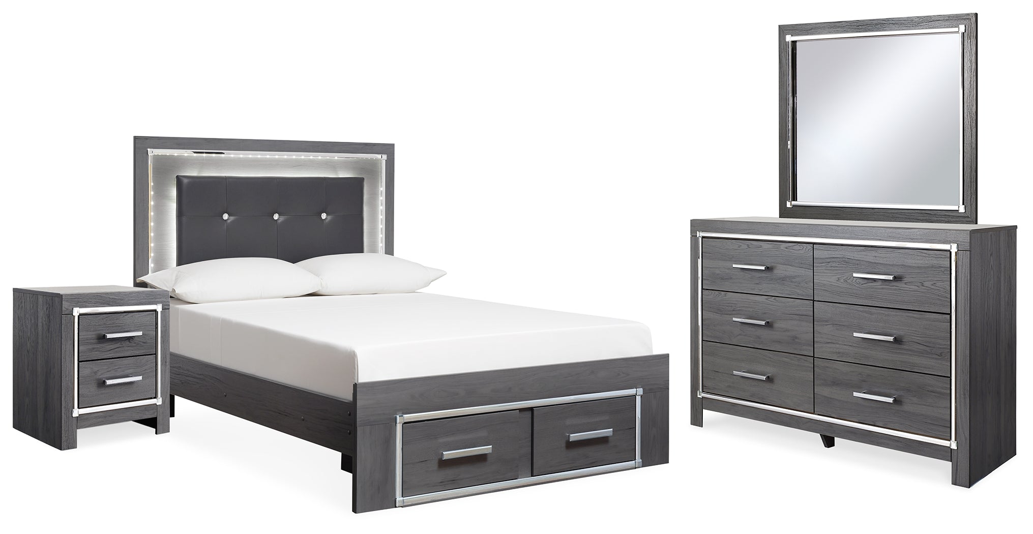 Furniture City Laplace - Ashley Furniture - Lodanna Full Upholstered Panel Storage Bed, Dresser, Mirror, and Nightstand - Full Upholstered Panel Storage Bed, Dresser, Mirror, and Nightstand - B214B23