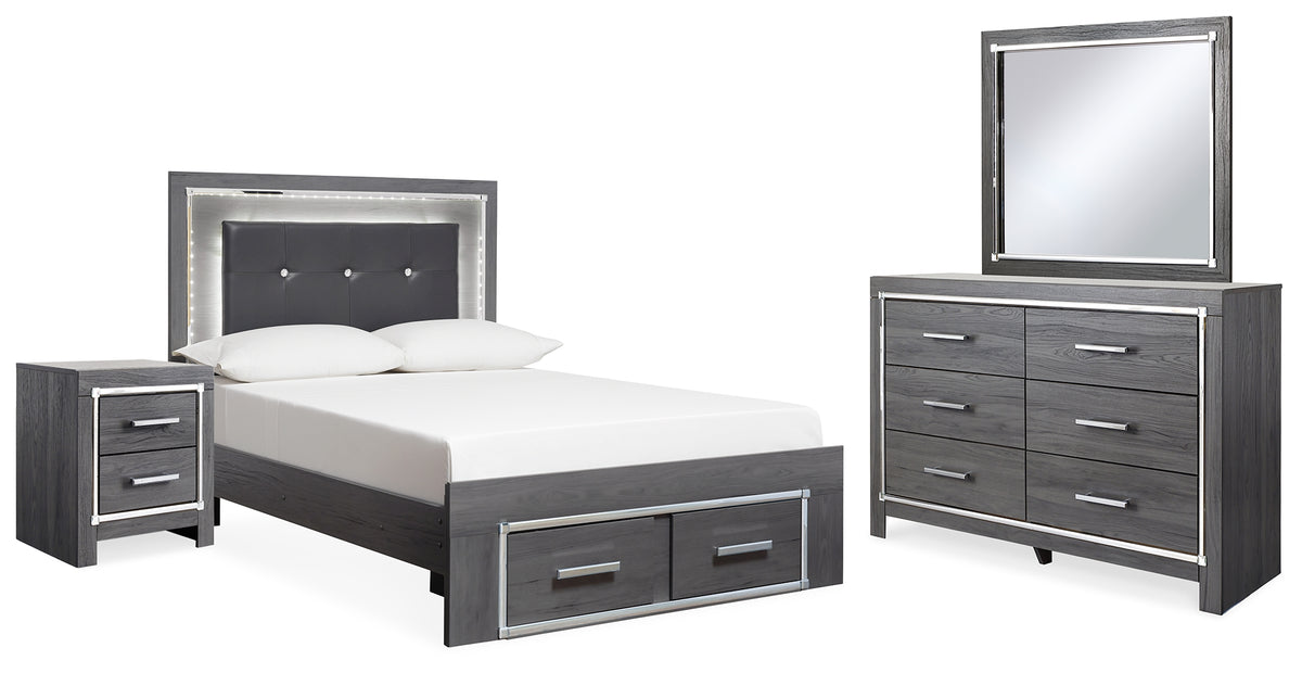 Furniture City Laplace - Ashley Furniture - Lodanna Full Upholstered Panel Storage Bed, Dresser, Mirror, and Nightstand - Full Upholstered Panel Storage Bed, Dresser, Mirror, and Nightstand - B214B23