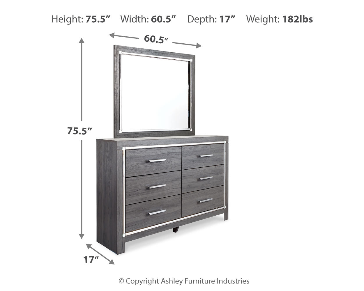Furniture City Laplace - Ashley Furniture - Lodanna Bedroom - Dresser and Mirror / Gray - B214B1
