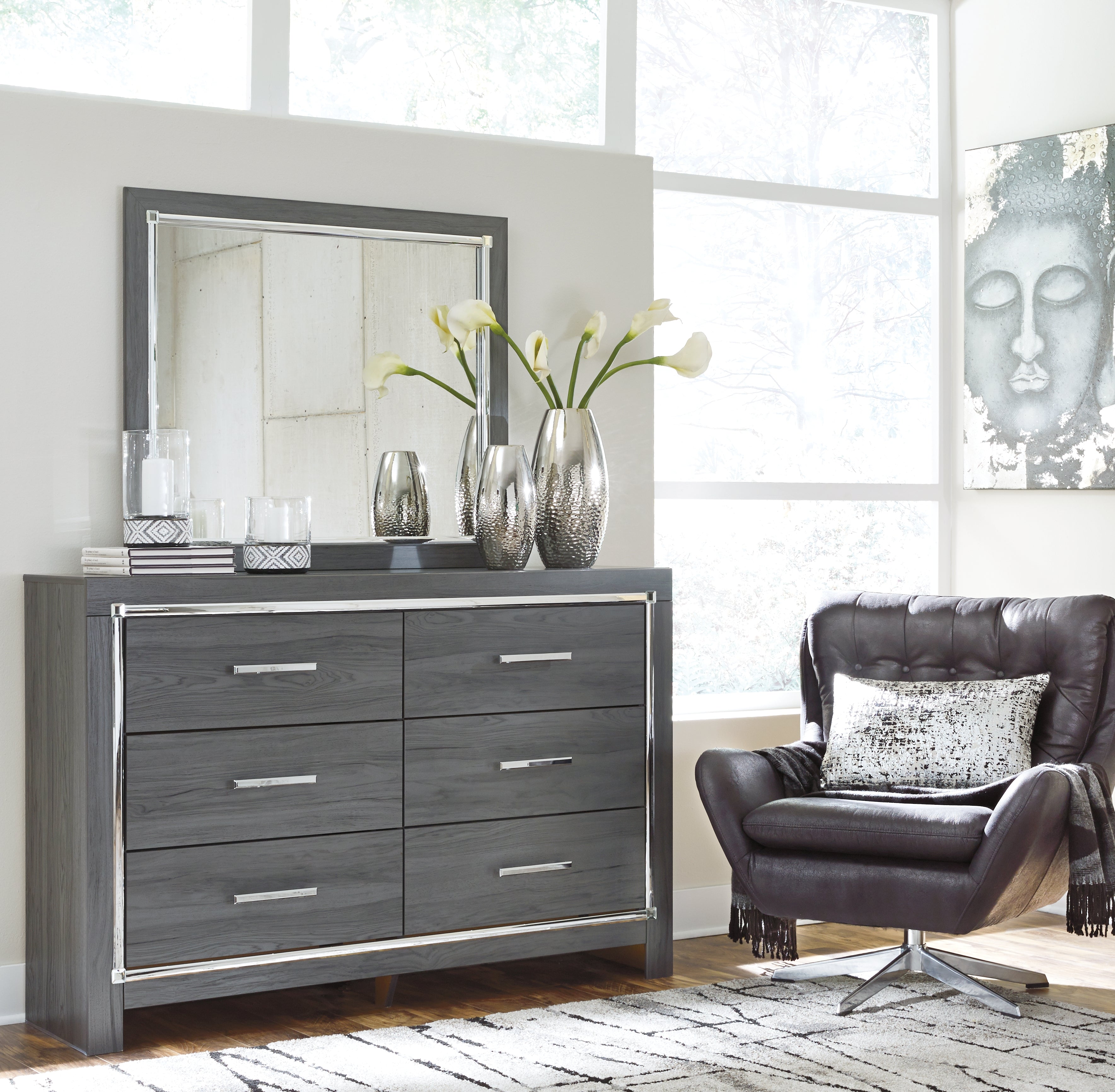 Furniture City Laplace - Ashley Furniture - Lodanna Bedroom - Dresser and Mirror / Gray - B214B1