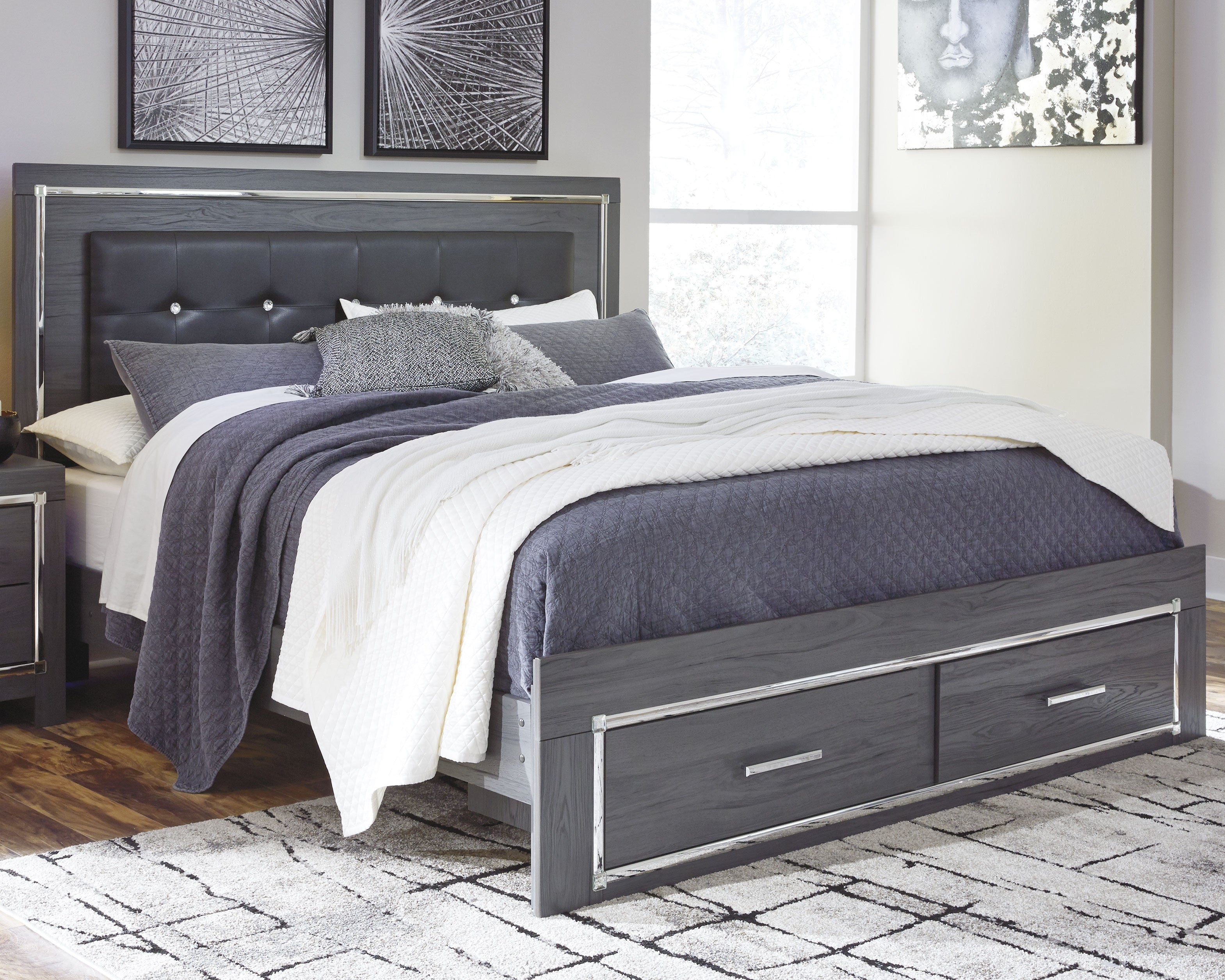 Furniture City Laplace - Ashley Furniture - Lodanna King Panel Bed with 2 Storage Drawers - King Panel Bed with 2 Storage Drawers - B214B11