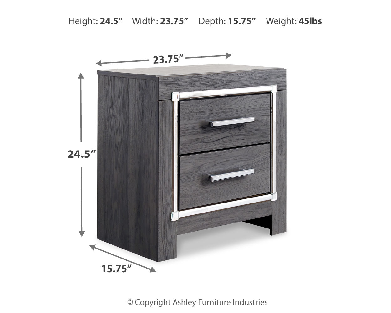 Furniture City Laplace - Ashley Furniture - Lodanna Bedroom - Two Drawer Night Stand / Gray - B214-92