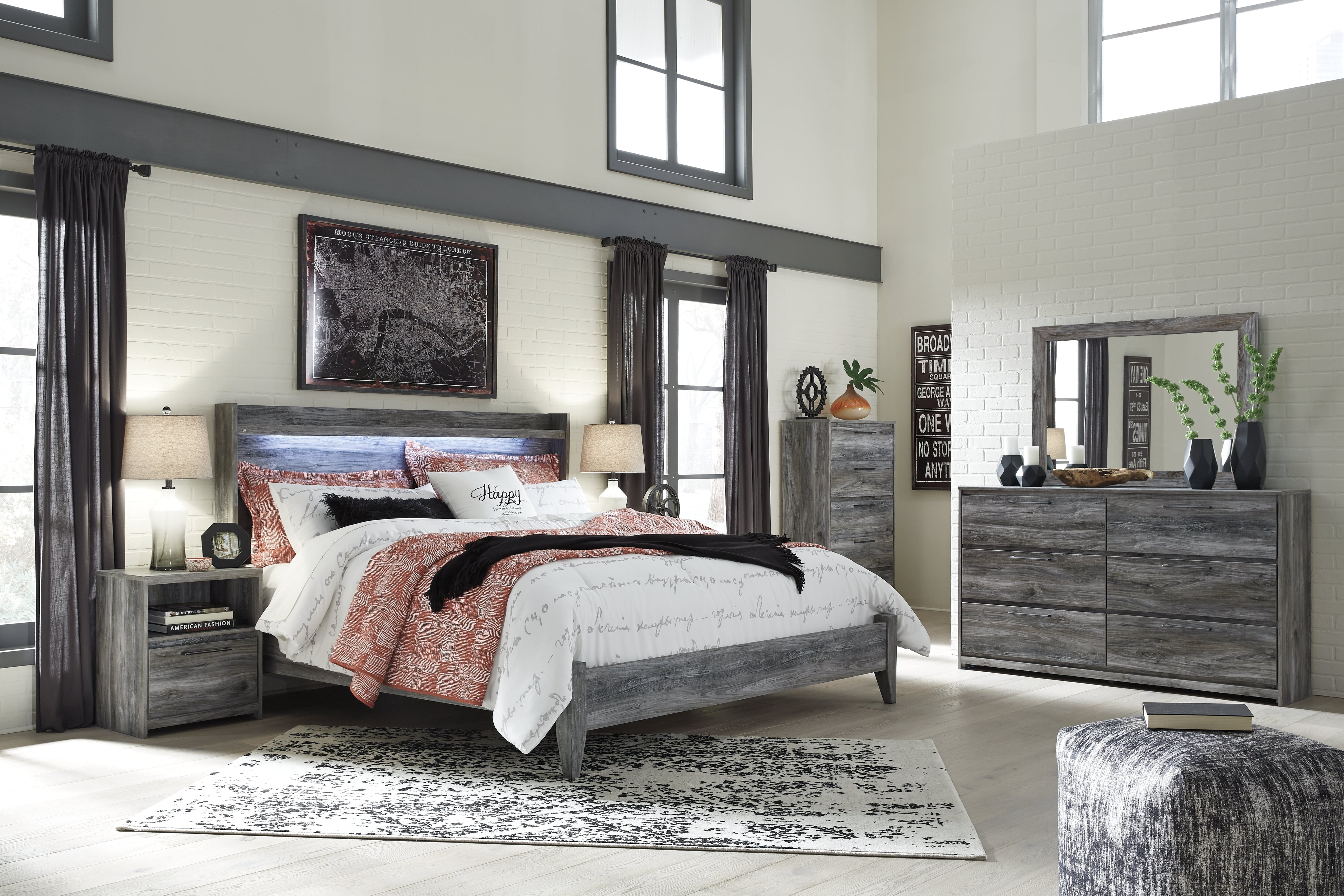 Furniture City Laplace - Ashley Furniture - Baystorm King Panel Bed, Dresser, Mirror, Chest and 2 Nightstands - King Panel Bed, Dresser, Mirror, Chest and 2 Nightstands - B221B53
