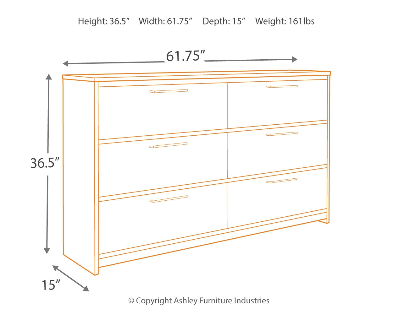 Furniture City Laplace - Ashley Furniture - Baystorm Bedroom - Six Drawer Dresser / Gray - B221-31