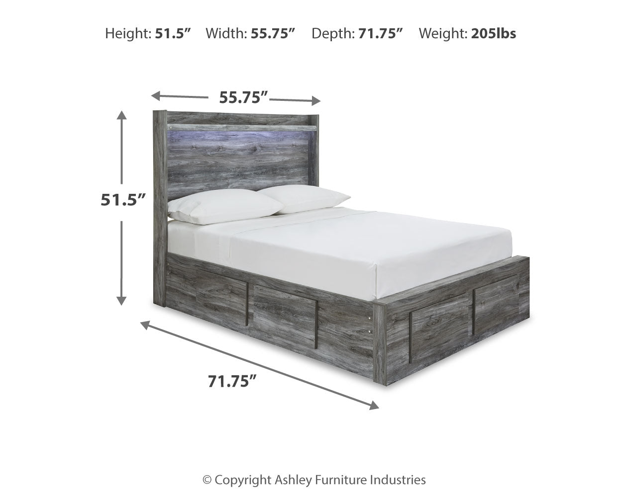 Furniture City Laplace - Ashley Furniture - Baystorm Bedroom - Full Panel Bed with 4 Storage Drawers / Gray - B221B25
