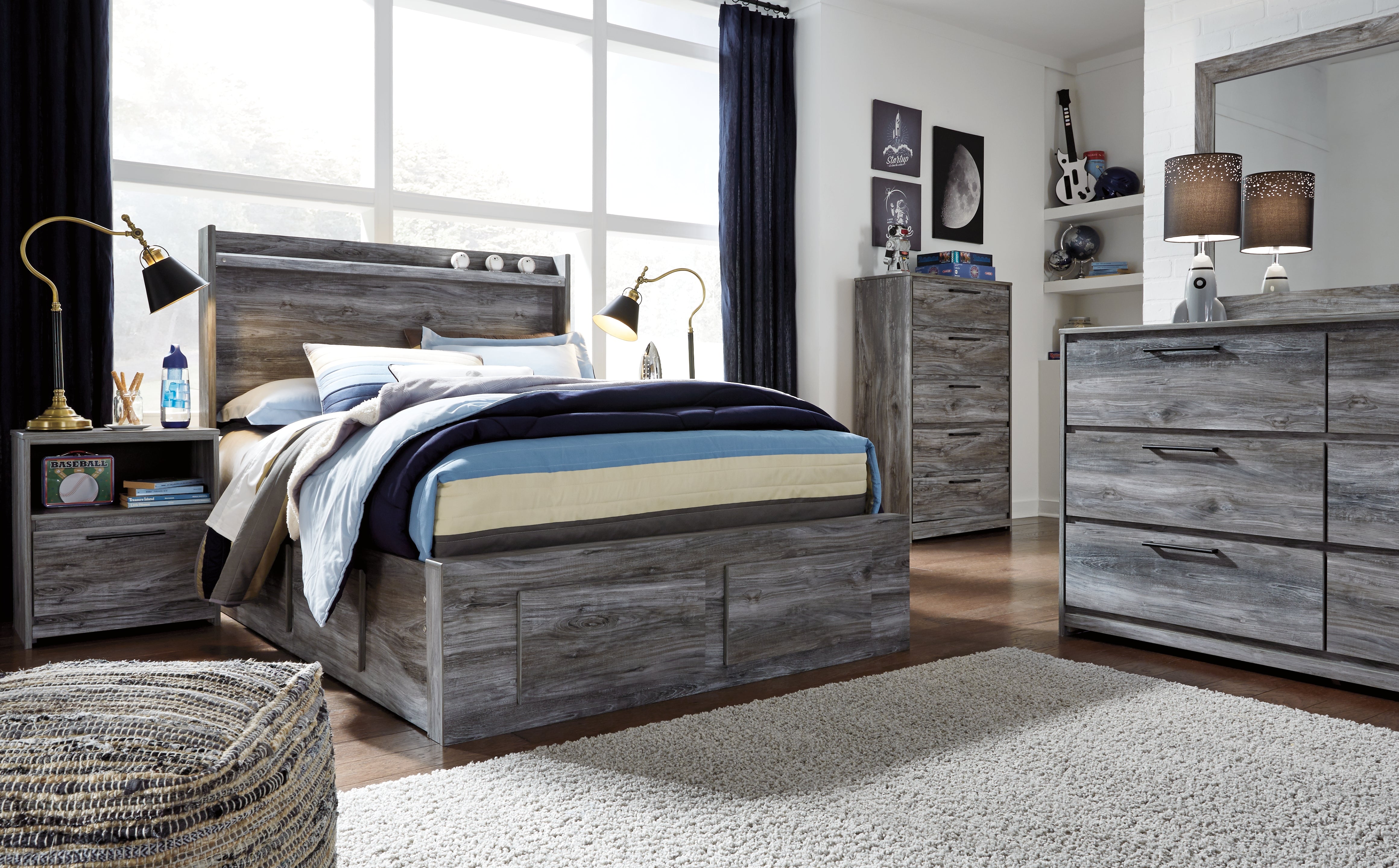 Furniture City Laplace - Ashley Furniture - Baystorm Bedroom - Full Panel Bed with 6 Storage Drawers / Gray - B221B27