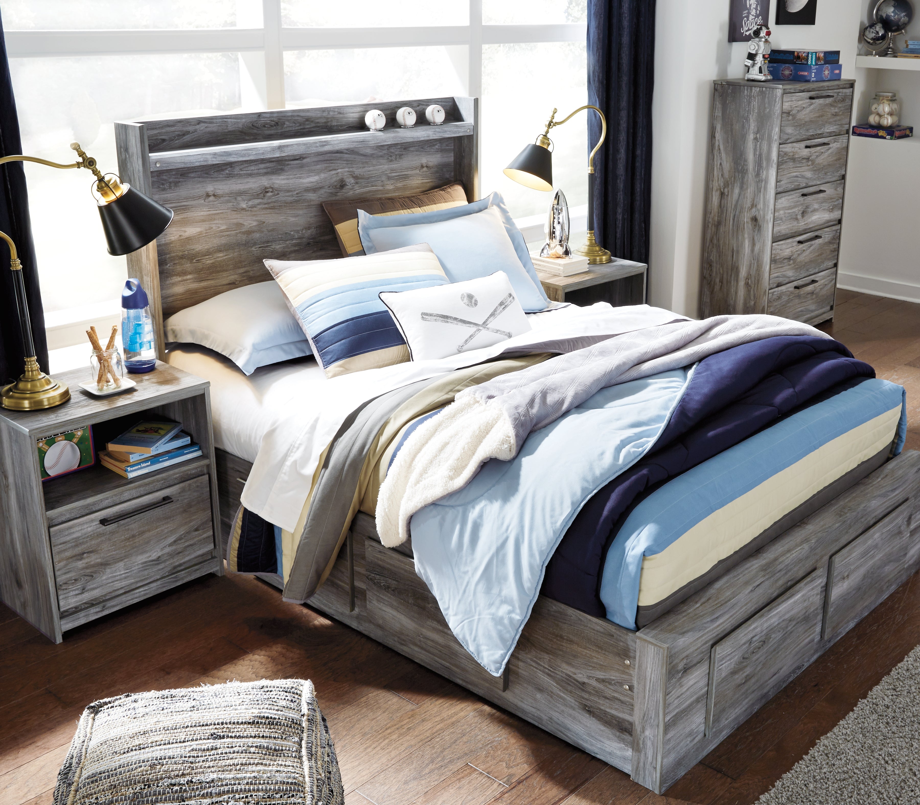 Furniture City Laplace - Ashley Furniture - Baystorm Bedroom - Full Panel Bed with 6 Storage Drawers / Gray - B221B27
