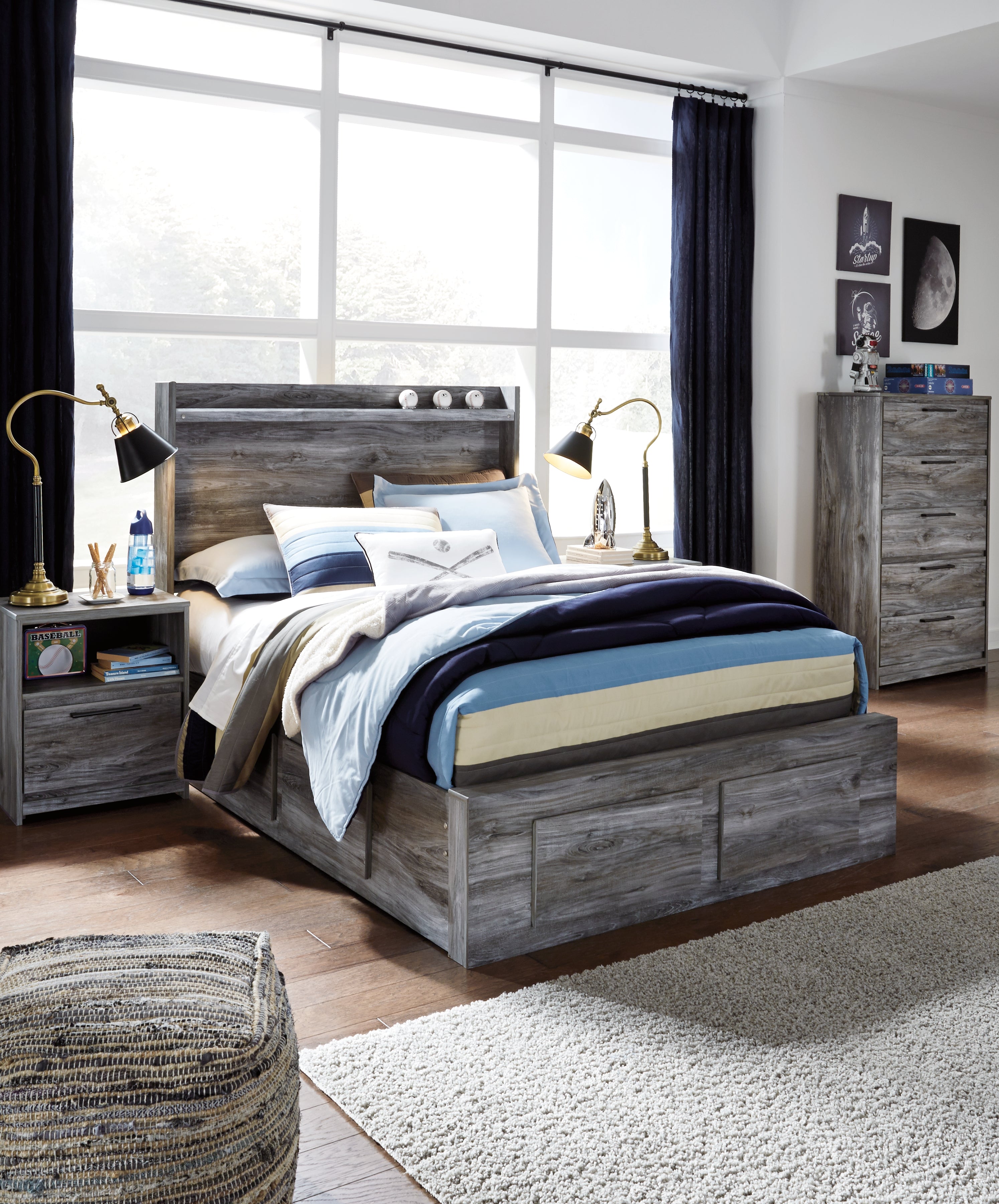 Furniture City Laplace - Ashley Furniture - Baystorm Bedroom - Full Panel Bed with 6 Storage Drawers / Gray - B221B27
