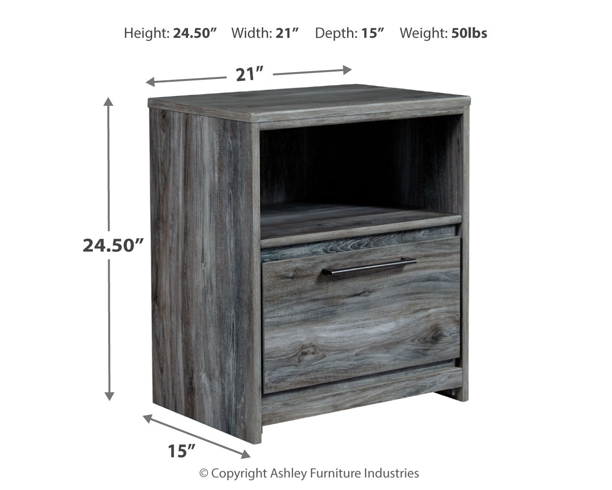 Furniture City Laplace - Ashley Furniture - Baystorm Bedroom - One Drawer Night Stand / Gray - B221-91
