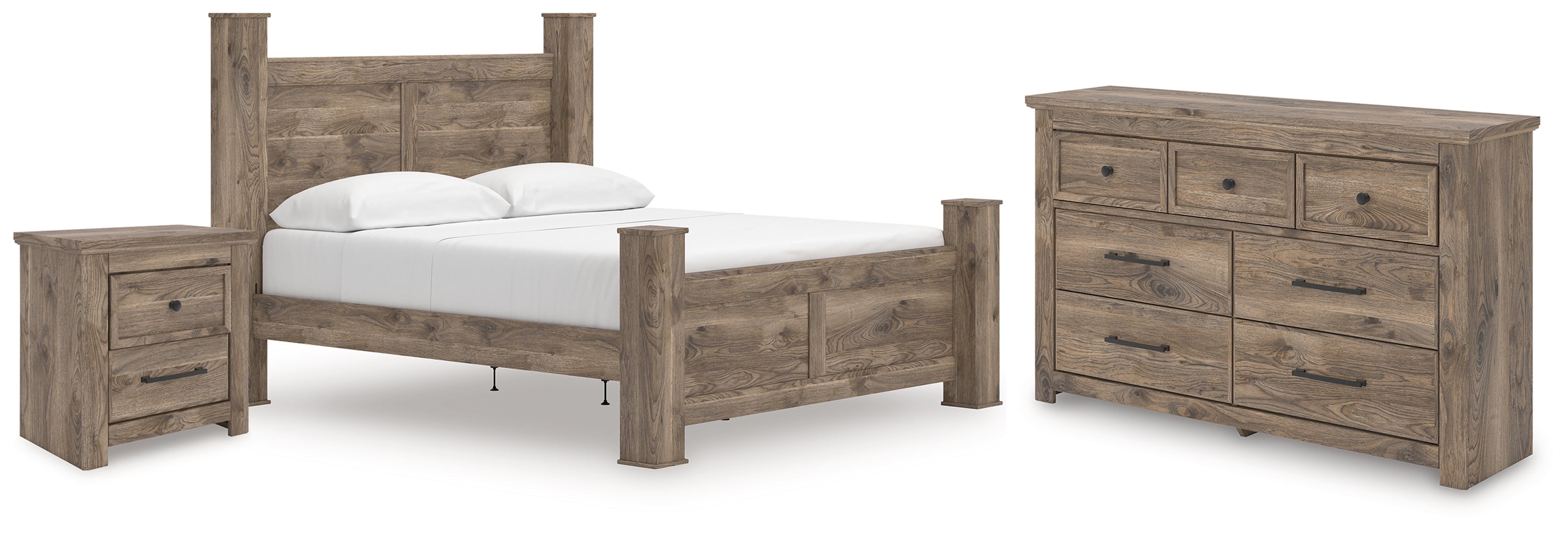 Furniture City Laplace - Ashley Furniture - Rusticott King Poster Bed, Dresser and Nightstand - King Poster Bed, Dresser and Nightstand - PCB2260B9