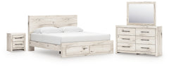 Furniture City Laplace - Ashley Furniture - Lawroy King Panel Storage Bed, Dresser, Mirror and Nightstand - King Panel Storage Bed, Dresser, Mirror and Nightstand - B2310B46