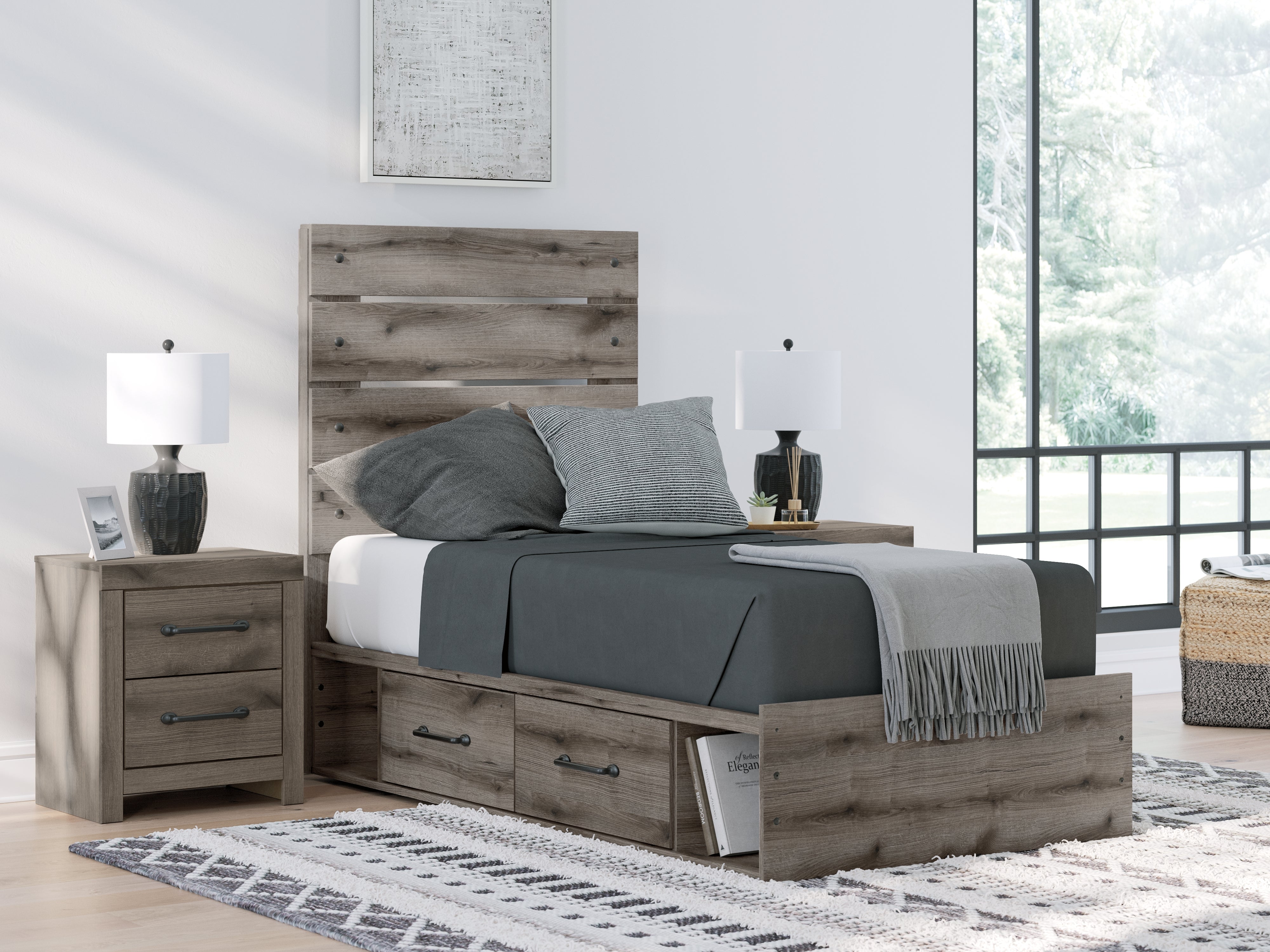 Furniture City Laplace - Ashley Furniture - Graystorm Bedroom - Twin Panel Bed with Storage - PCB2405B19