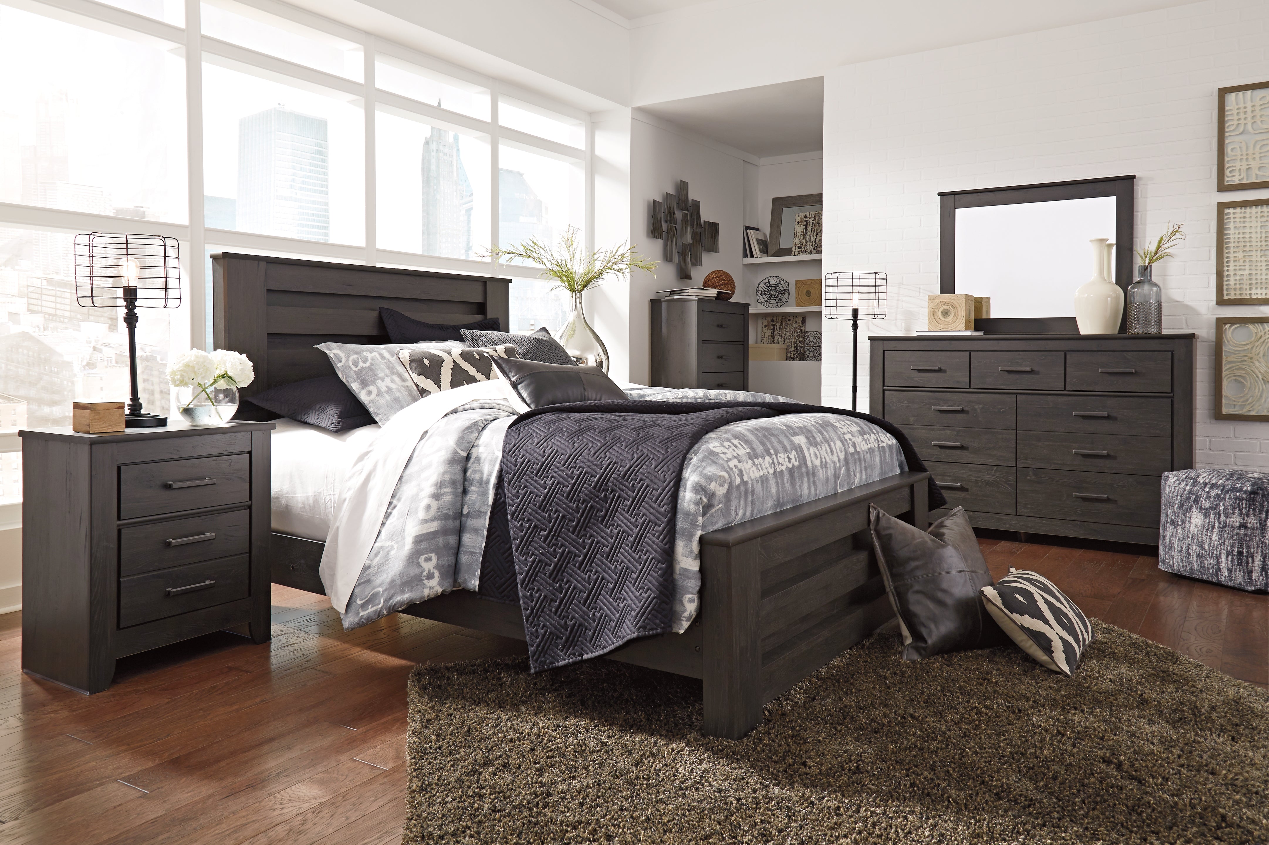 Furniture City Laplace - Ashley Furniture - Brinxton Queen Panel Bed, Dresser, Mirror, Chest and Nightstand - Queen Panel Bed, Dresser, Mirror, Chest and Nightstand - B249B21