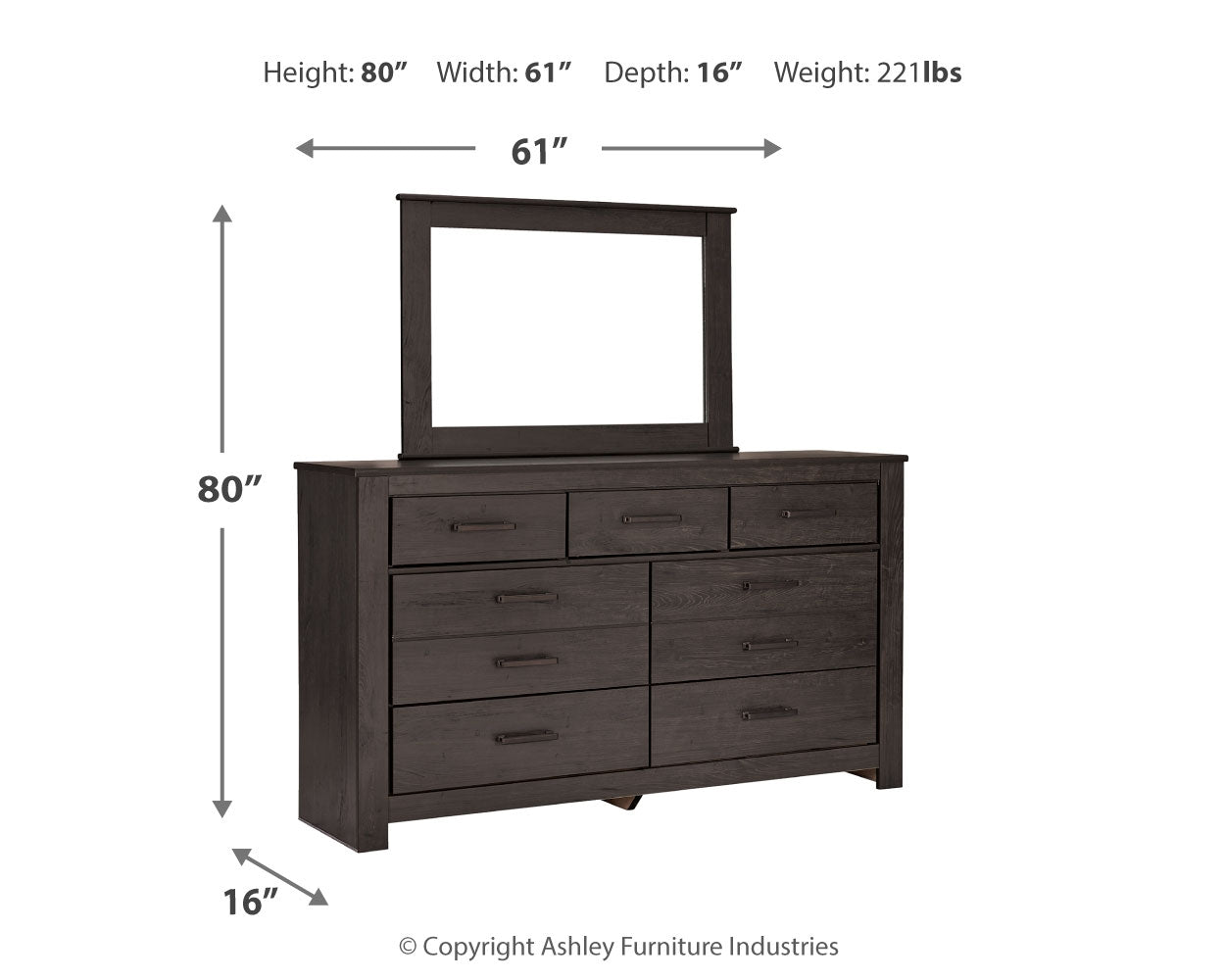 Furniture City Laplace - Ashley Furniture - Brinxton Bedroom - Dresser and Mirror / Charcoal - B249B1