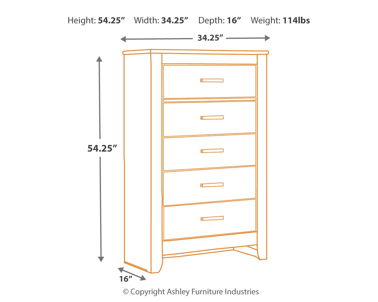 Furniture City Laplace - Ashley Furniture - Brinxton Bedroom - Five Drawer Chest / Charcoal - B249-46