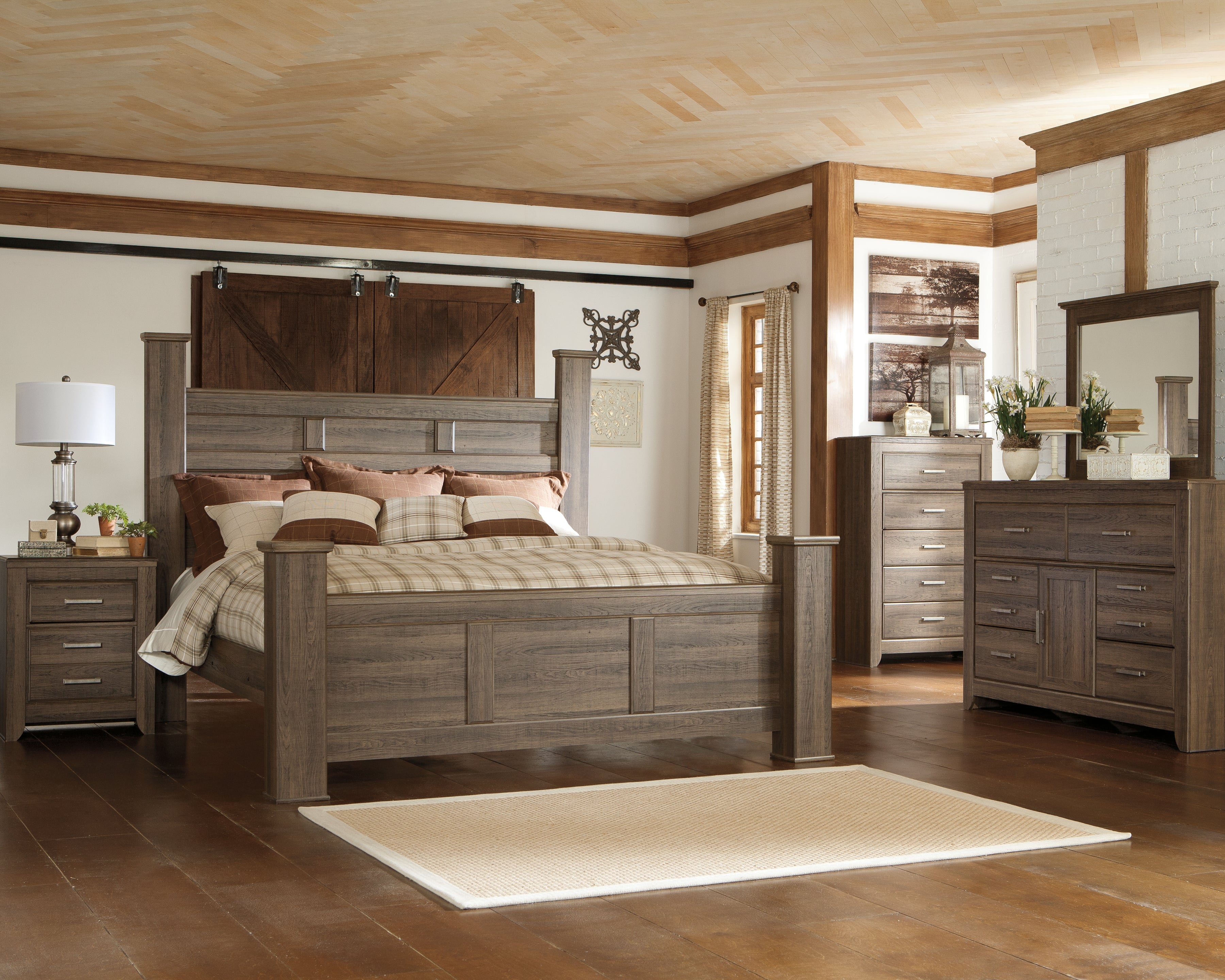 Furniture City Laplace - Ashley Furniture - Juararo California King Poster Bed, Dresser, Mirror, Chest and 2 Nightstands - California King Poster Bed, Dresser, Mirror, Chest and 2 Nightstands - B251B25