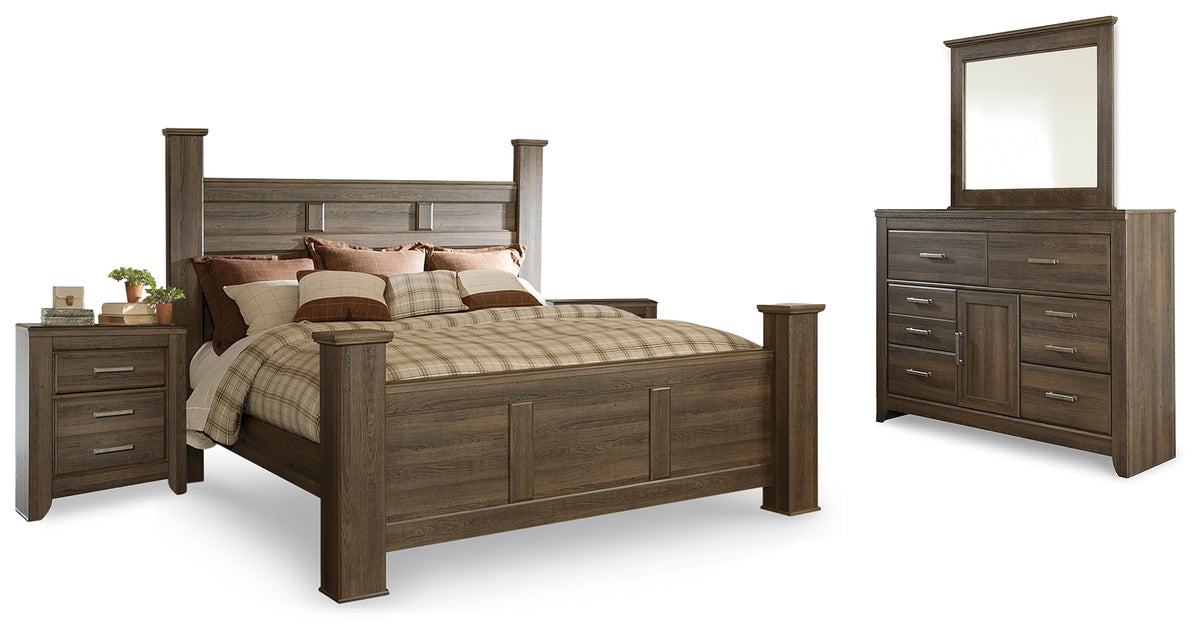 Furniture City Laplace - Ashley Furniture - Juararo King Poster Bed, Dresser, Mirror and 2 Nightstands - King Poster Bed, Dresser, Mirror and 2 Nightstands - B251B27