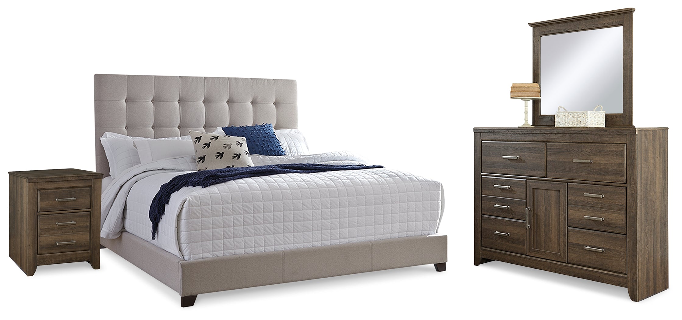 Furniture City Laplace - Ashley Furniture - Dolante Queen Upholstered Bed, Dresser, Mirror and Nightstand - Queen Upholstered Bed, Dresser, Mirror and Nightstand - B130B8