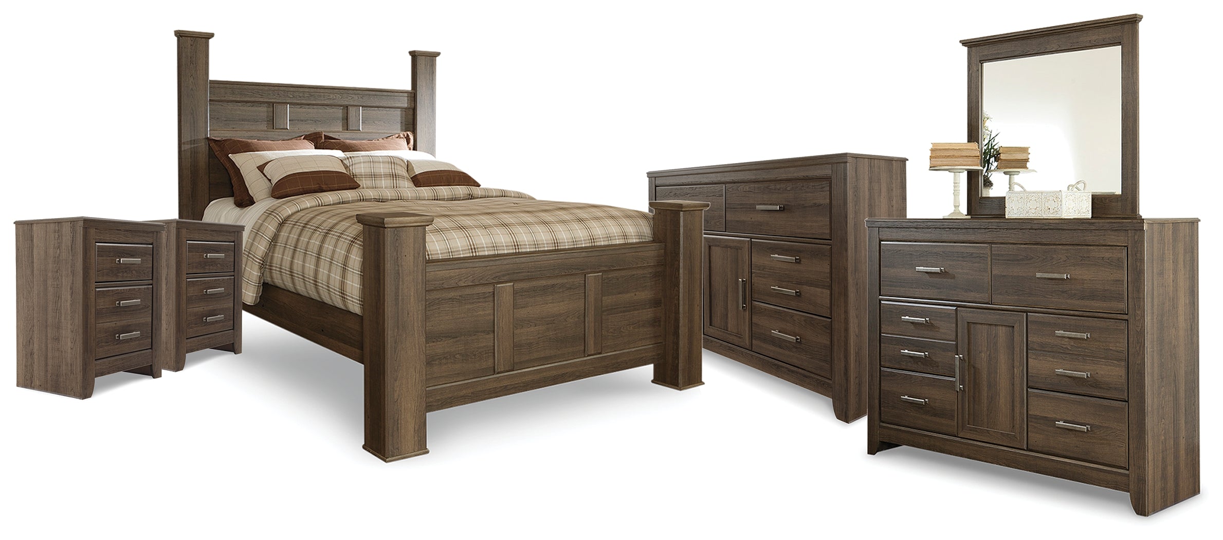Furniture City Laplace - Ashley Furniture - Juararo Queen Poster Bed, 2 Dressers, Mirror and 2 Nightstands - Queen Poster Bed, 2 Dressers, Mirror and 2 Nightstands - B251B41