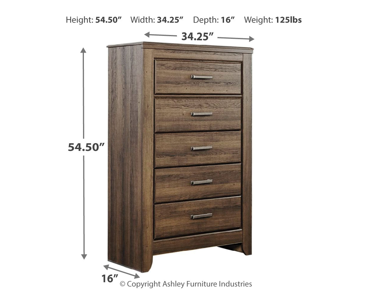 Furniture City Laplace - Ashley Furniture - Juararo Bedroom - Five Drawer Chest / Dark Brown - B251-46