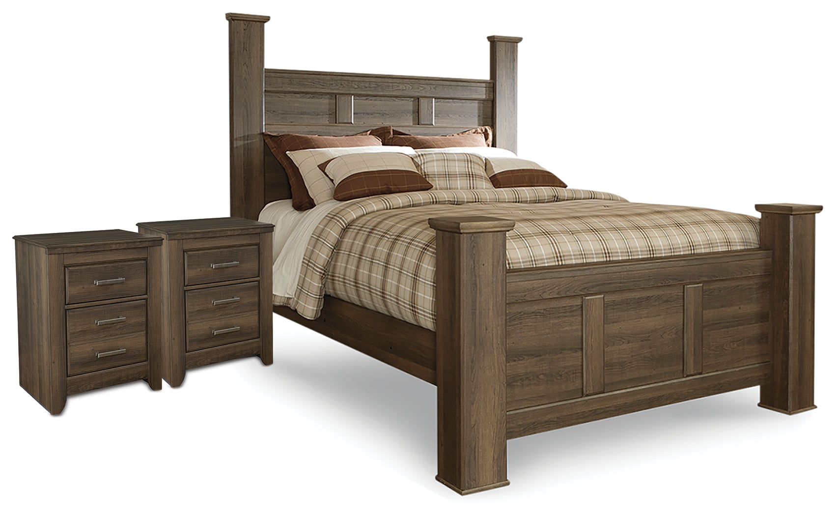 Furniture City Laplace - Ashley Furniture - Juararo Queen Poster Bed and 2 Nightstands - Queen Poster Bed and 2 Nightstands - B251B38