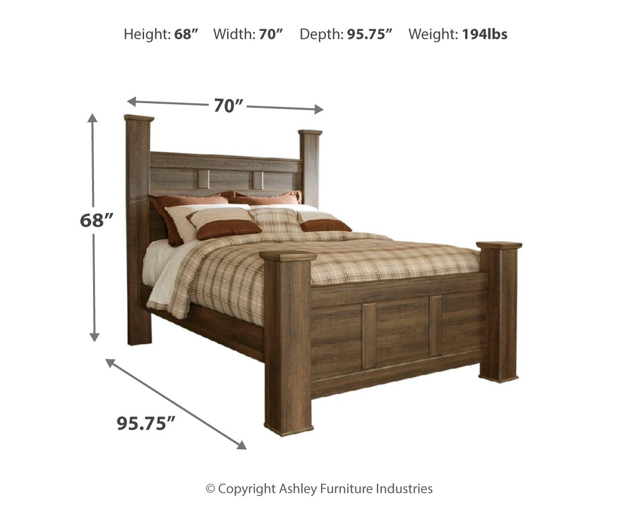 Furniture City Laplace - Ashley Furniture - Juararo Bedroom - Queen Poster Bed / Dark Brown - B251B3