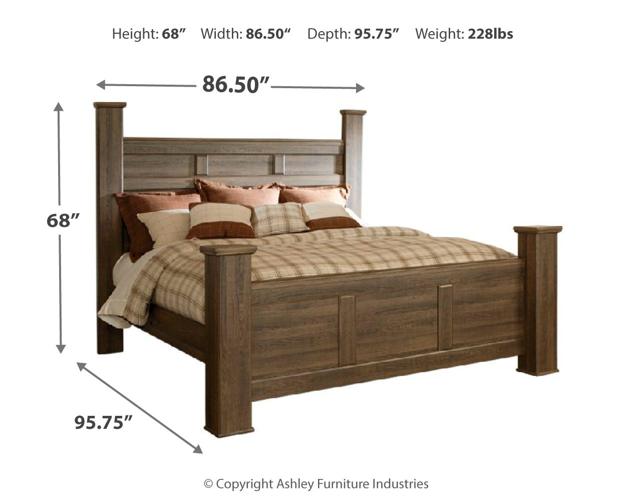 Furniture City Laplace - Ashley Furniture - Juararo Bedroom - California King Poster Bed / Dark Brown - B251B12