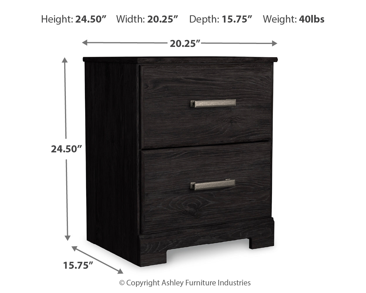 Furniture City Laplace - Ashley Furniture - Belachime Bedroom - Two Drawer Night Stand / Charcoal - B2589-92