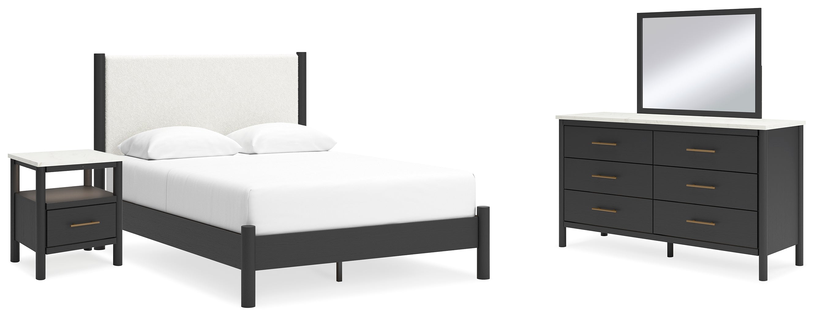 Furniture City Laplace - Ashley Furniture - Cadmori Queen Panel Bed, Dresser, Mirror and Nightstand - Queen Panel Bed, Dresser, Mirror and Nightstand / Black/White - B2616B21